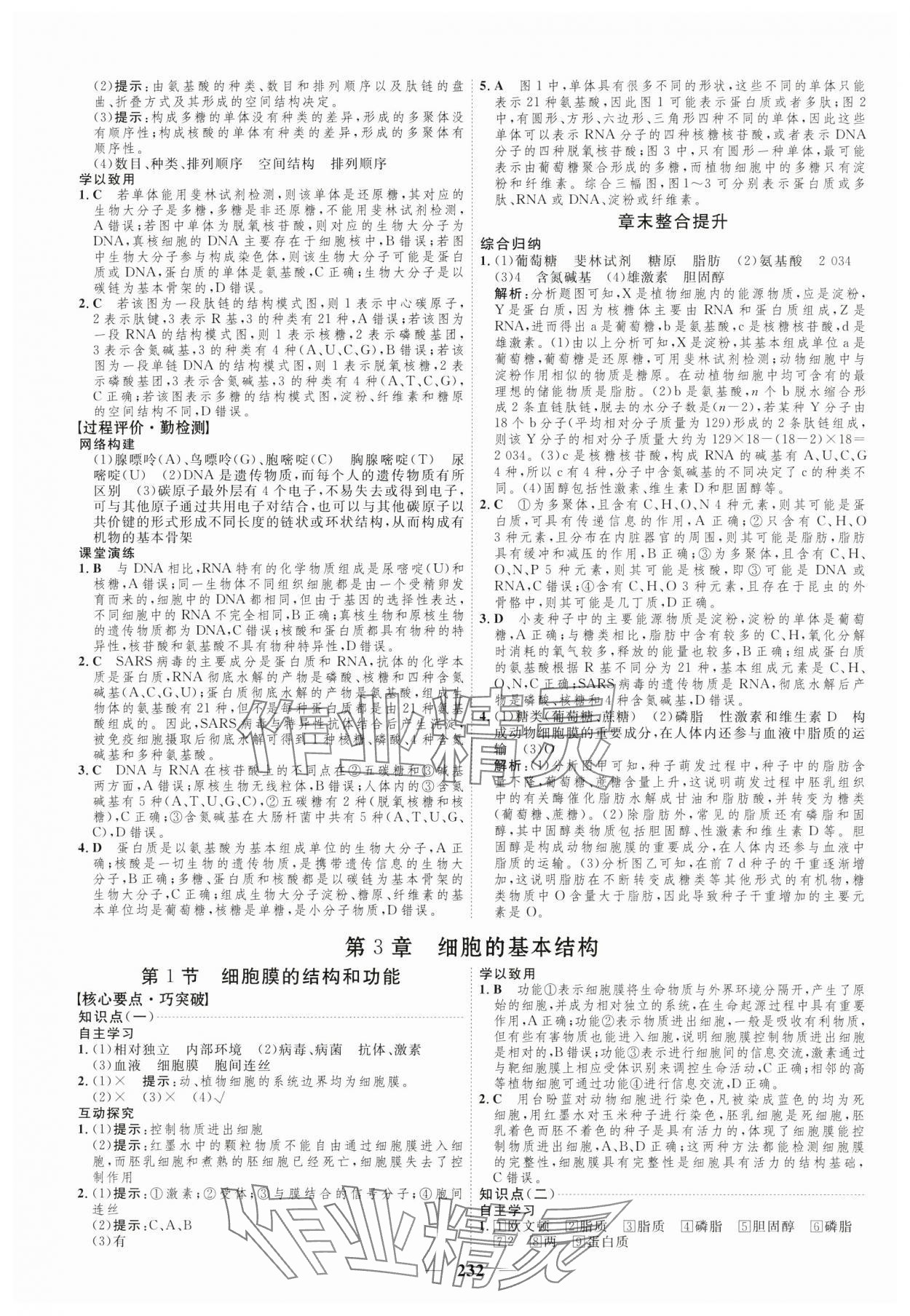 2024年三維設(shè)計(jì)高中生物必修1人教版 參考答案第8頁(yè)