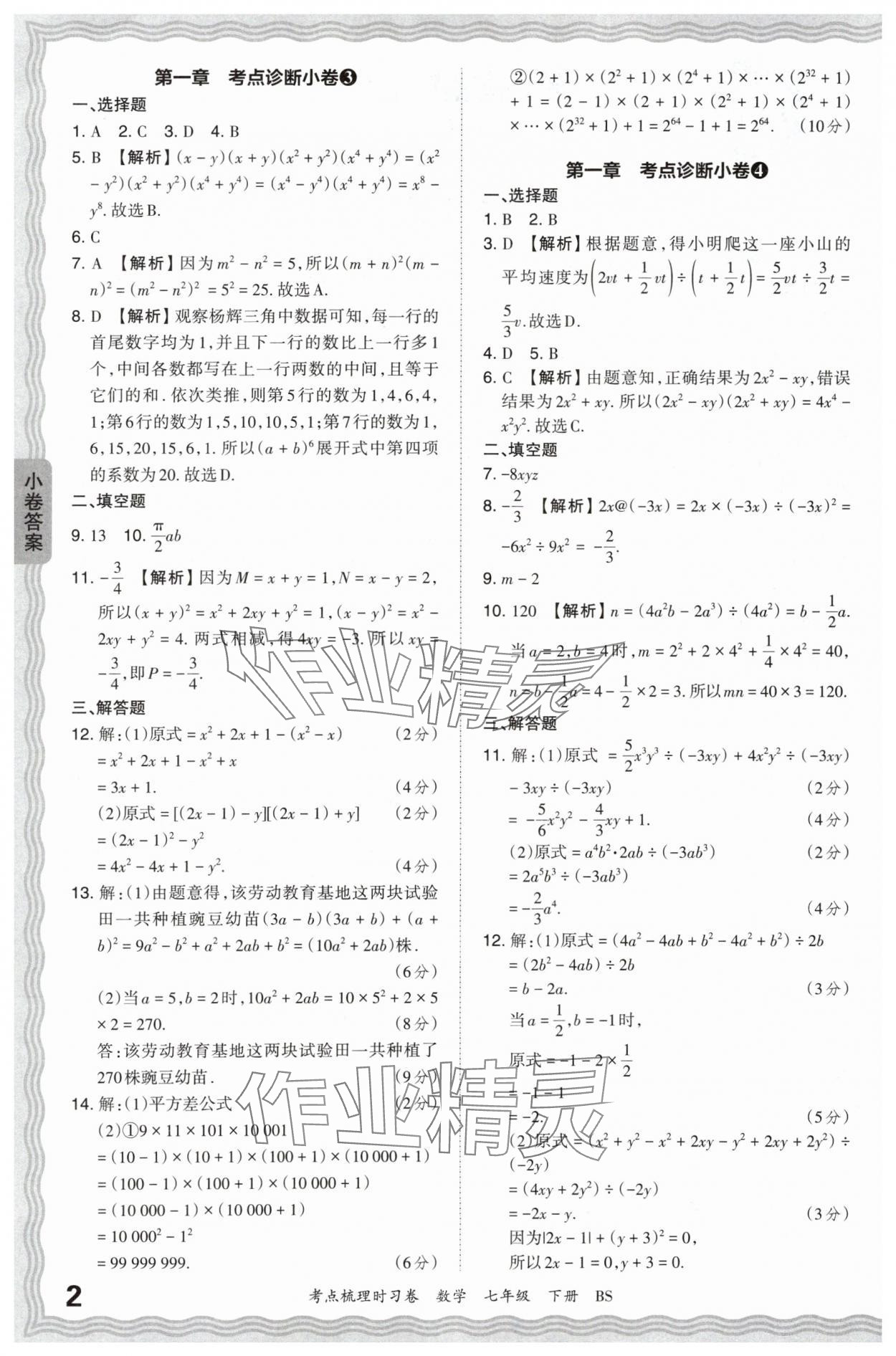 2024年王朝霞考点梳理时习卷七年级数学下册北师大版 第2页