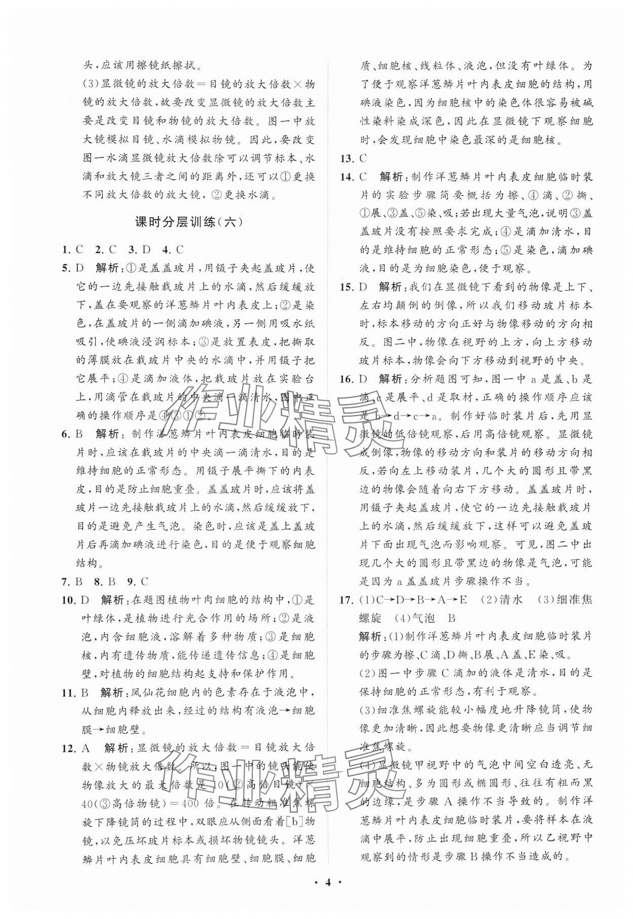 2024年初中同步練習(xí)冊分層卷六年級生物學(xué)上冊魯科版五四制 參考答案第4頁