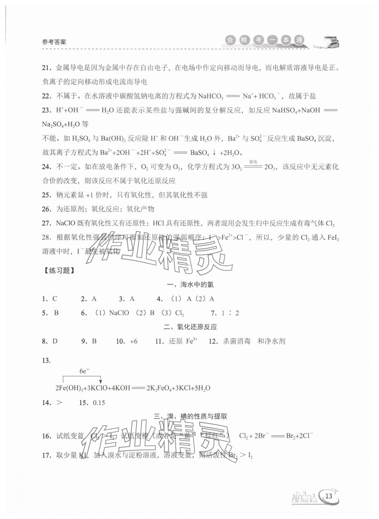 2025年高中化學合格考一本通 參考答案第13頁