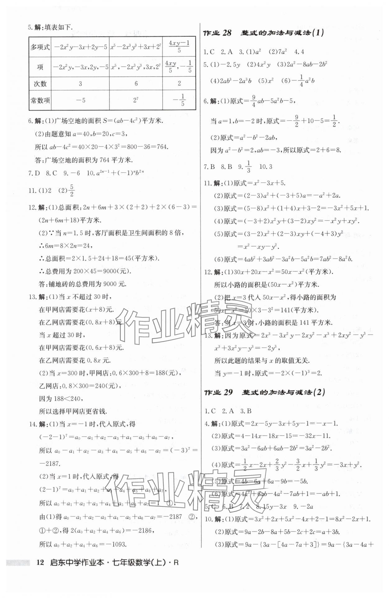 2024年啟東中學(xué)作業(yè)本七年級(jí)數(shù)學(xué)上冊(cè)人教版 第12頁