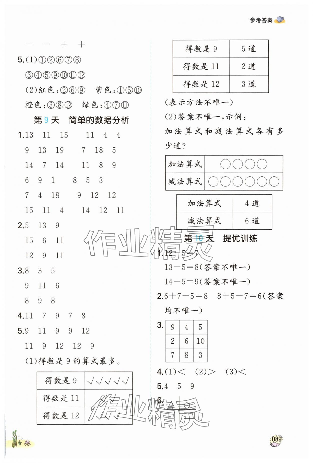2025年一本一年級(jí)數(shù)學(xué)蘇教版暑假口算 參考答案第4頁