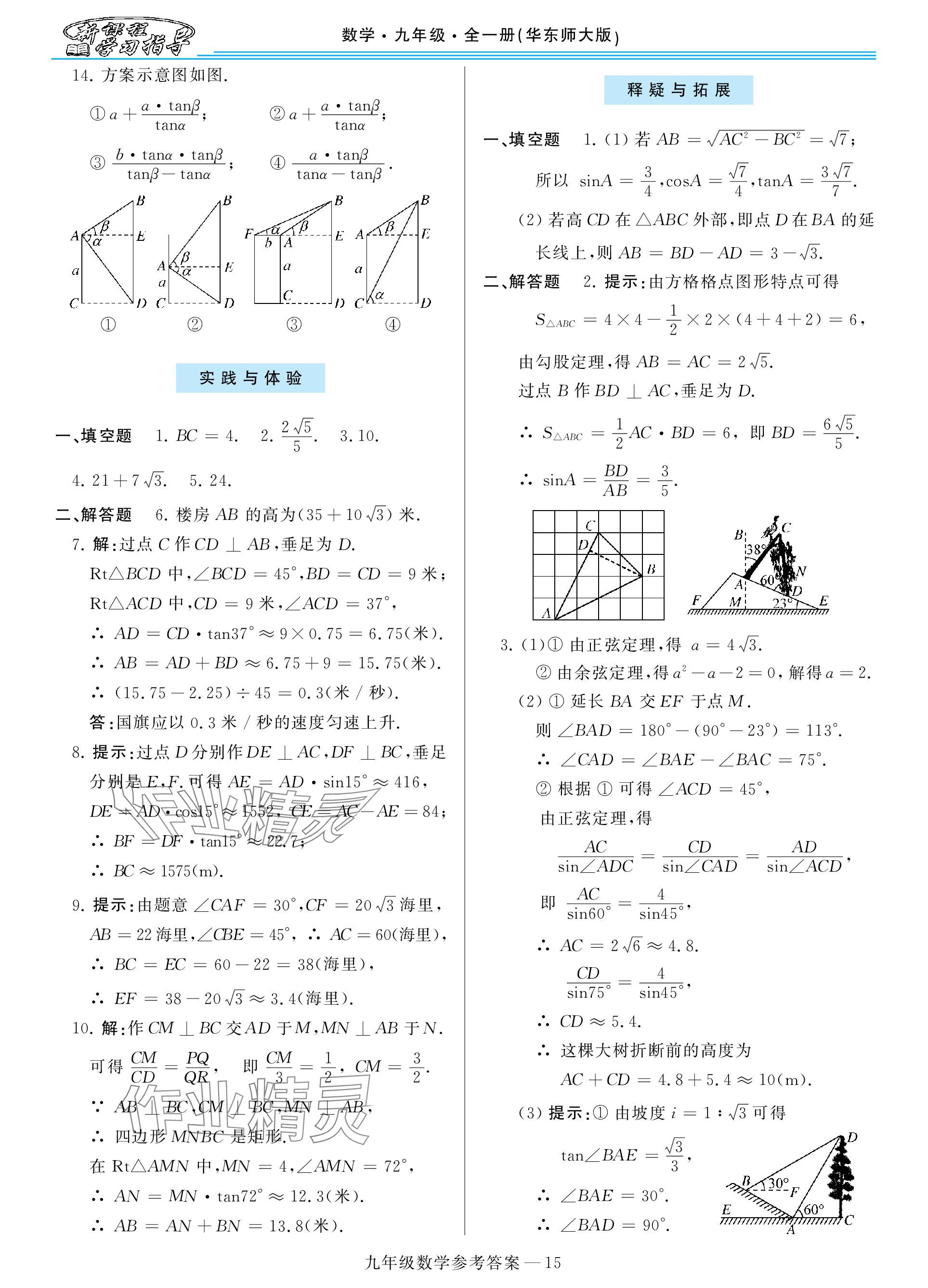 2023年新课程学习指导九年级数学全一册华师大版 参考答案第15页