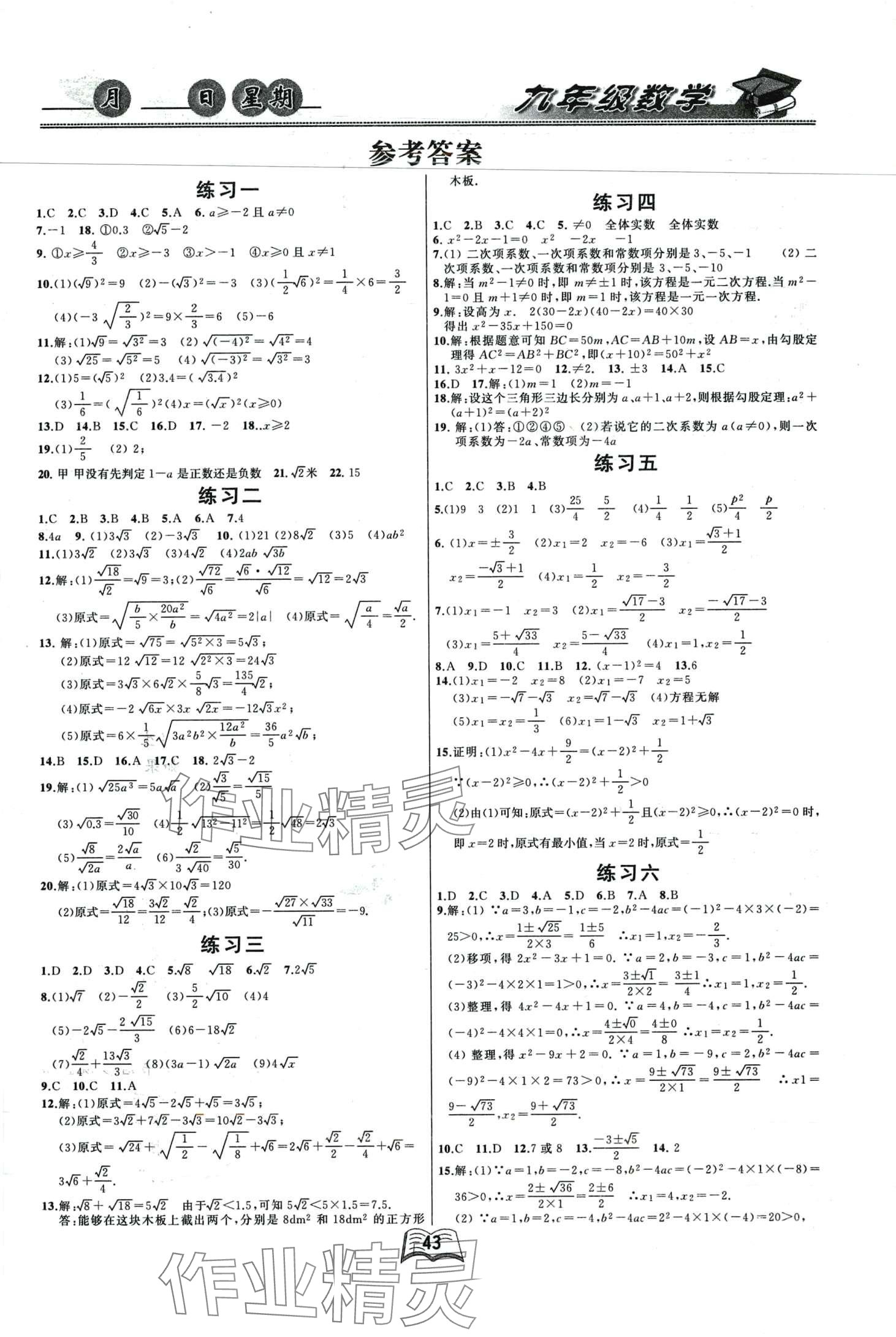 2024年优等生快乐寒假云南人民出版社九年级数学 第1页