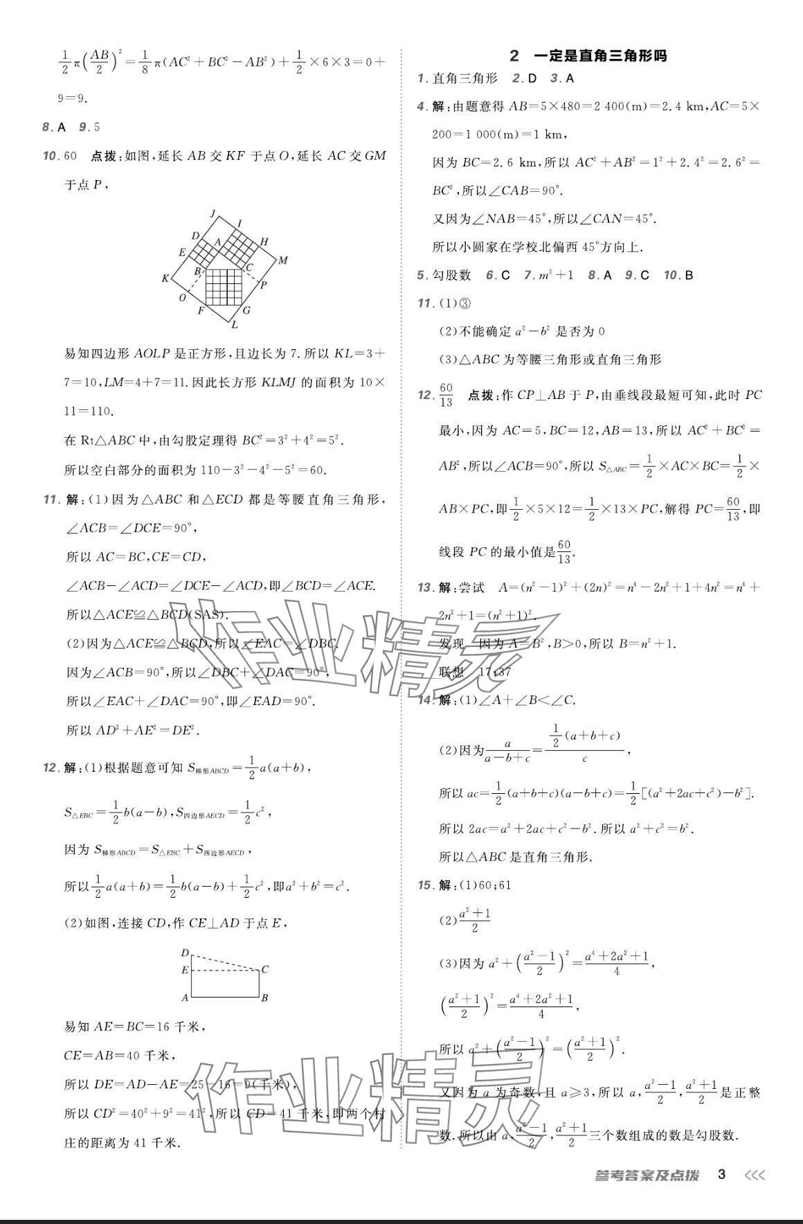 2024年点拨训练八年级数学上册北师大版 参考答案第2页