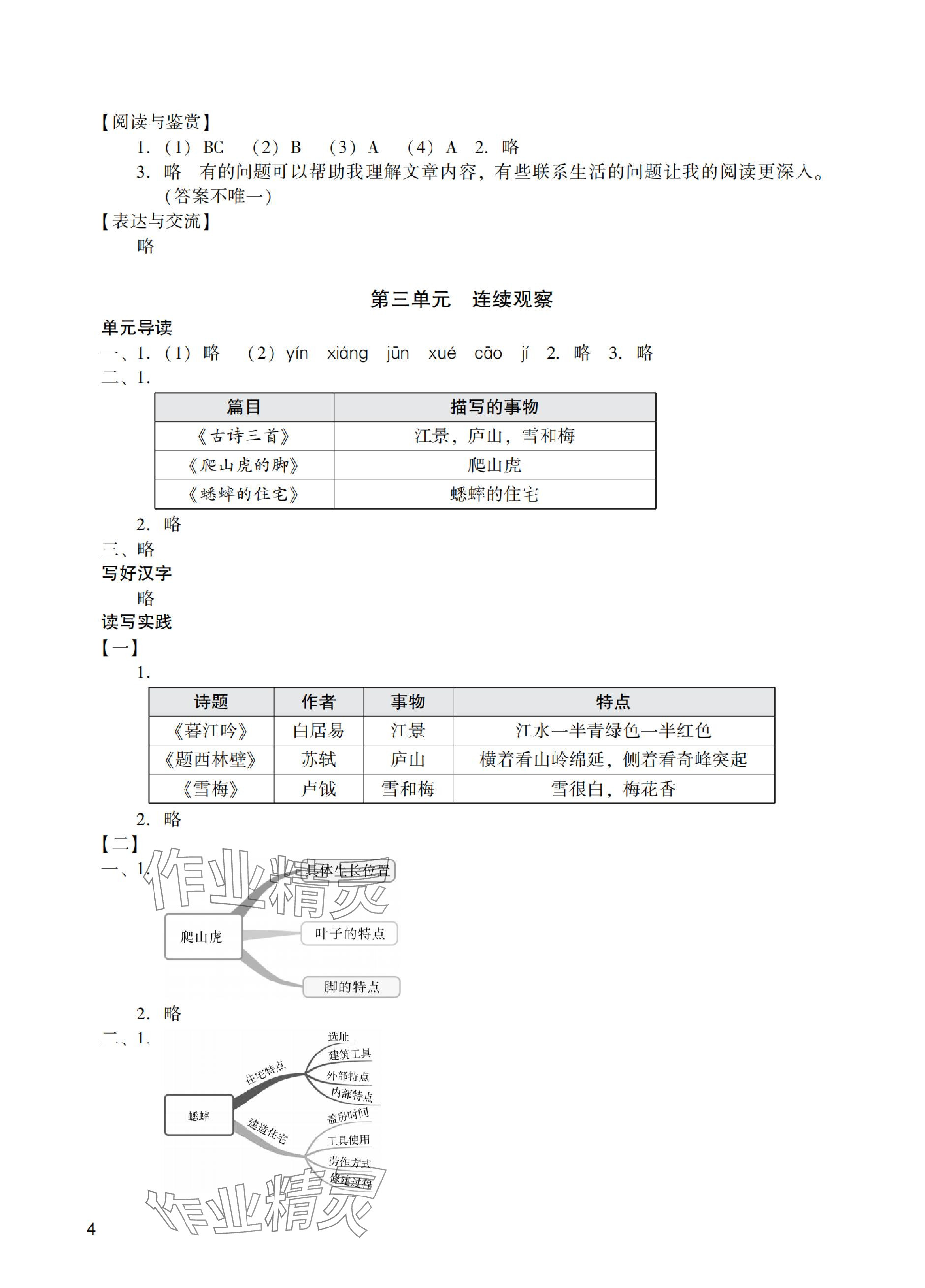 2023年陽光學(xué)業(yè)評價四年級語文上冊人教版 參考答案第4頁