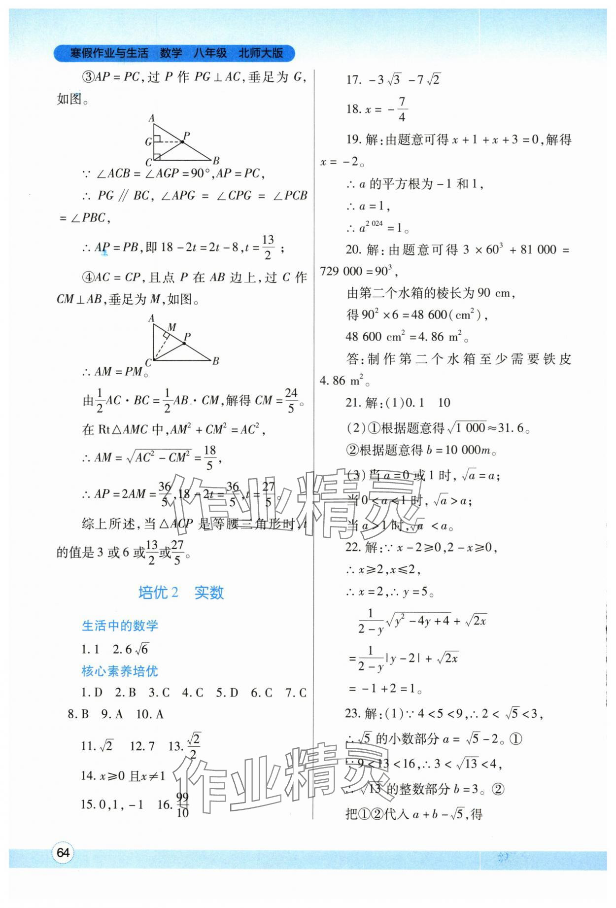 2024年寒假作業(yè)與生活陜西師范大學出版總社八年級數(shù)學北師大版 參考答案第3頁