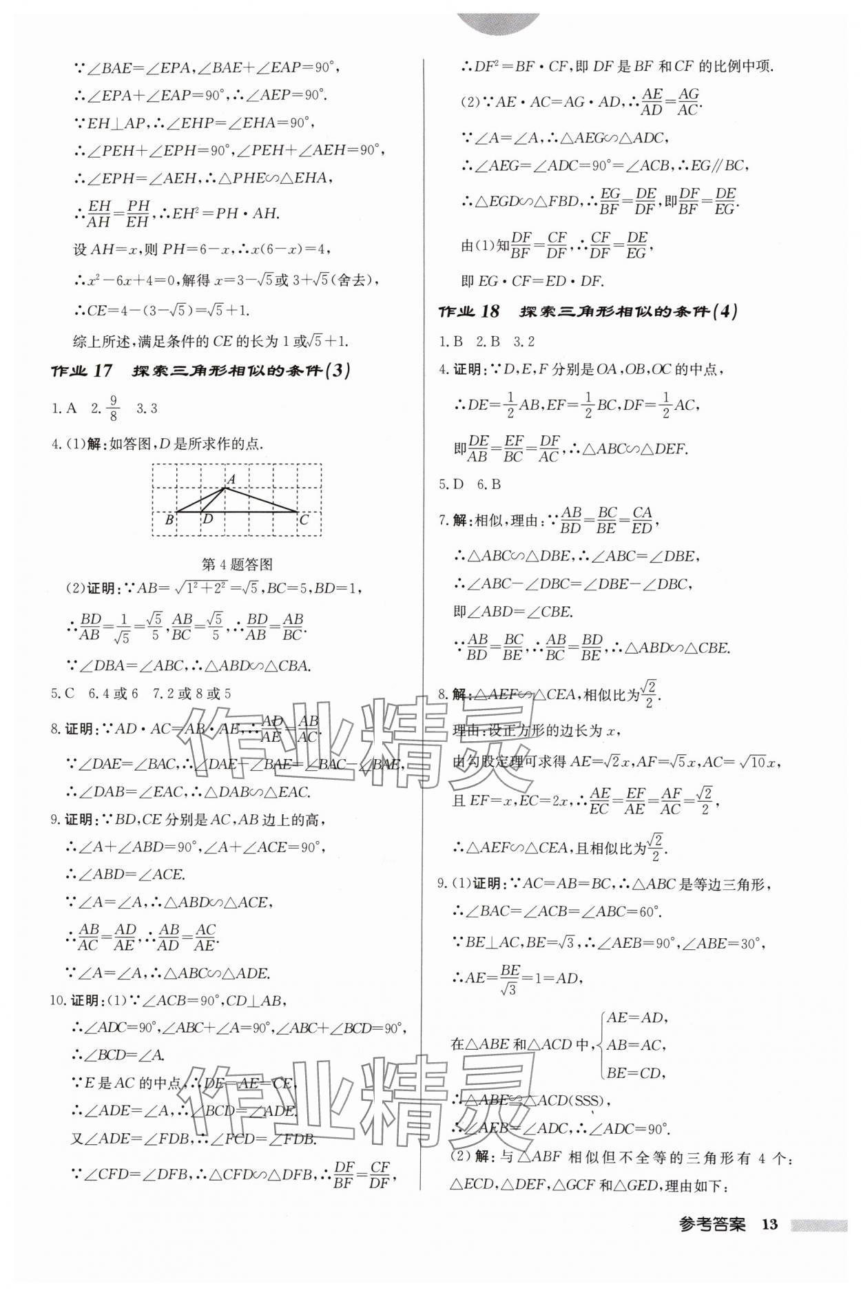 2024年啟東中學(xué)作業(yè)本九年級(jí)數(shù)學(xué)下冊(cè)蘇科版鹽城專版 參考答案第13頁