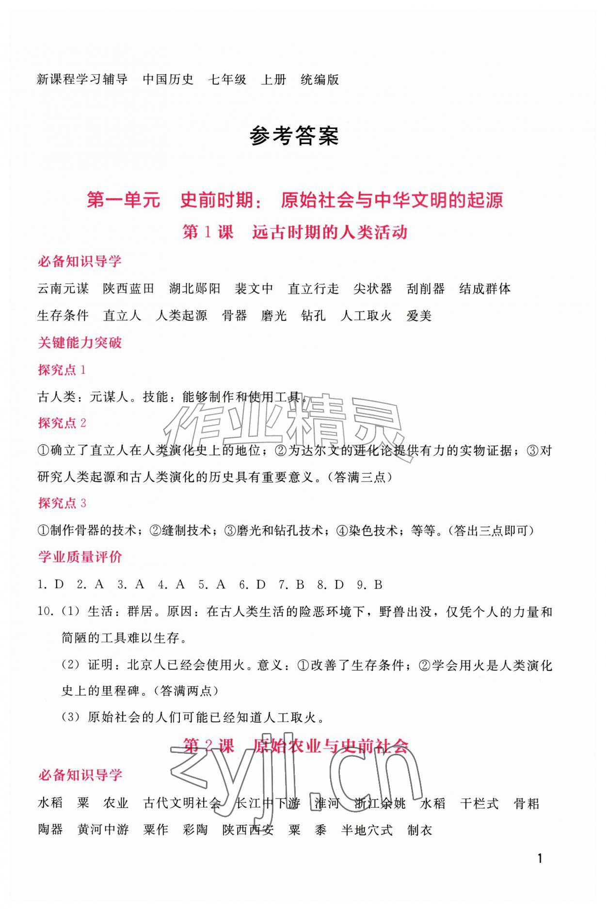 2026年新课程学习辅导七年级历史上册人教版&nbsp;第1页
