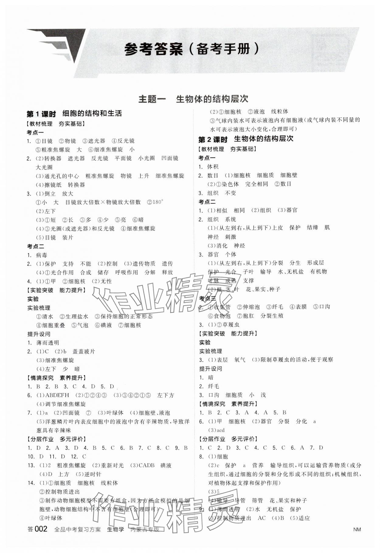 2025年全品中考復(fù)習(xí)方案生物內(nèi)蒙古專版 參考答案第1頁(yè)