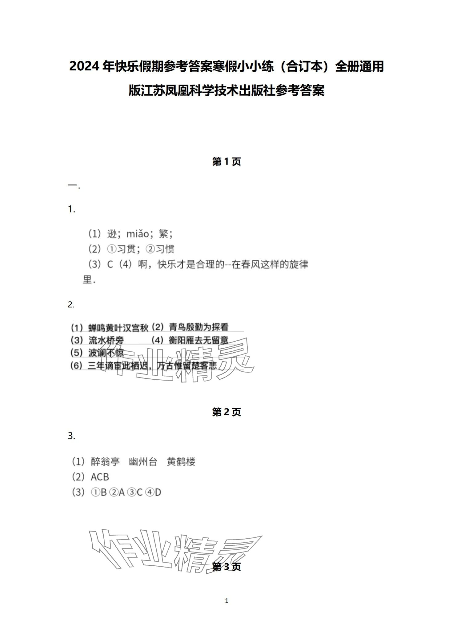 2024年快樂假期寒假小小練九年級綜合 第1頁