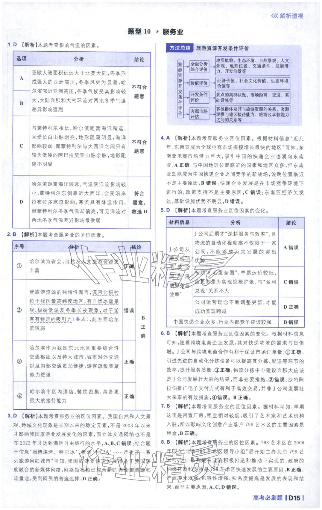 2026年高考必刷题分题型强化高中地理 参考答案第15页
