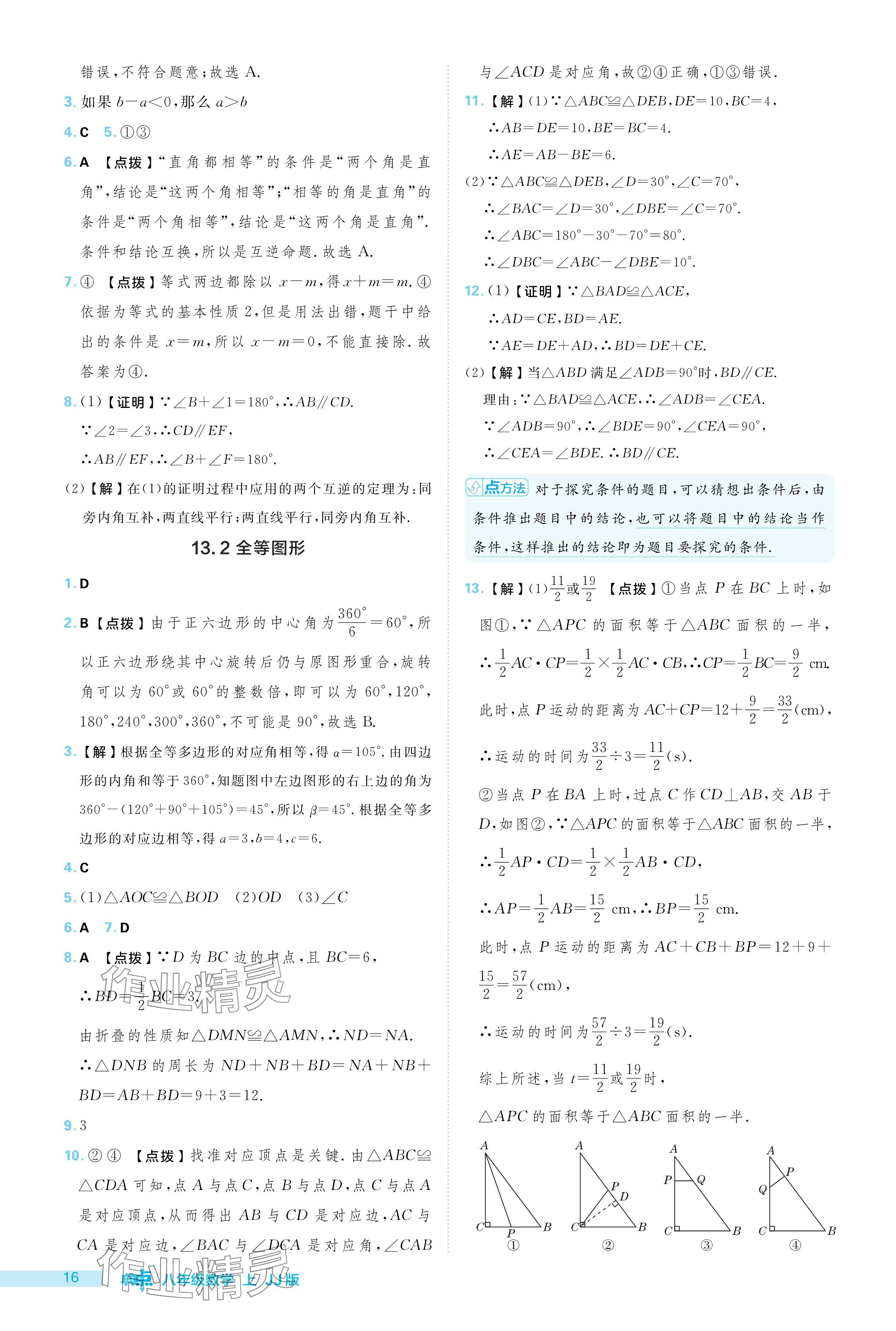 2024年綜合應(yīng)用創(chuàng)新題典中點八年級數(shù)學(xué)上冊冀教版 參考答案第16頁