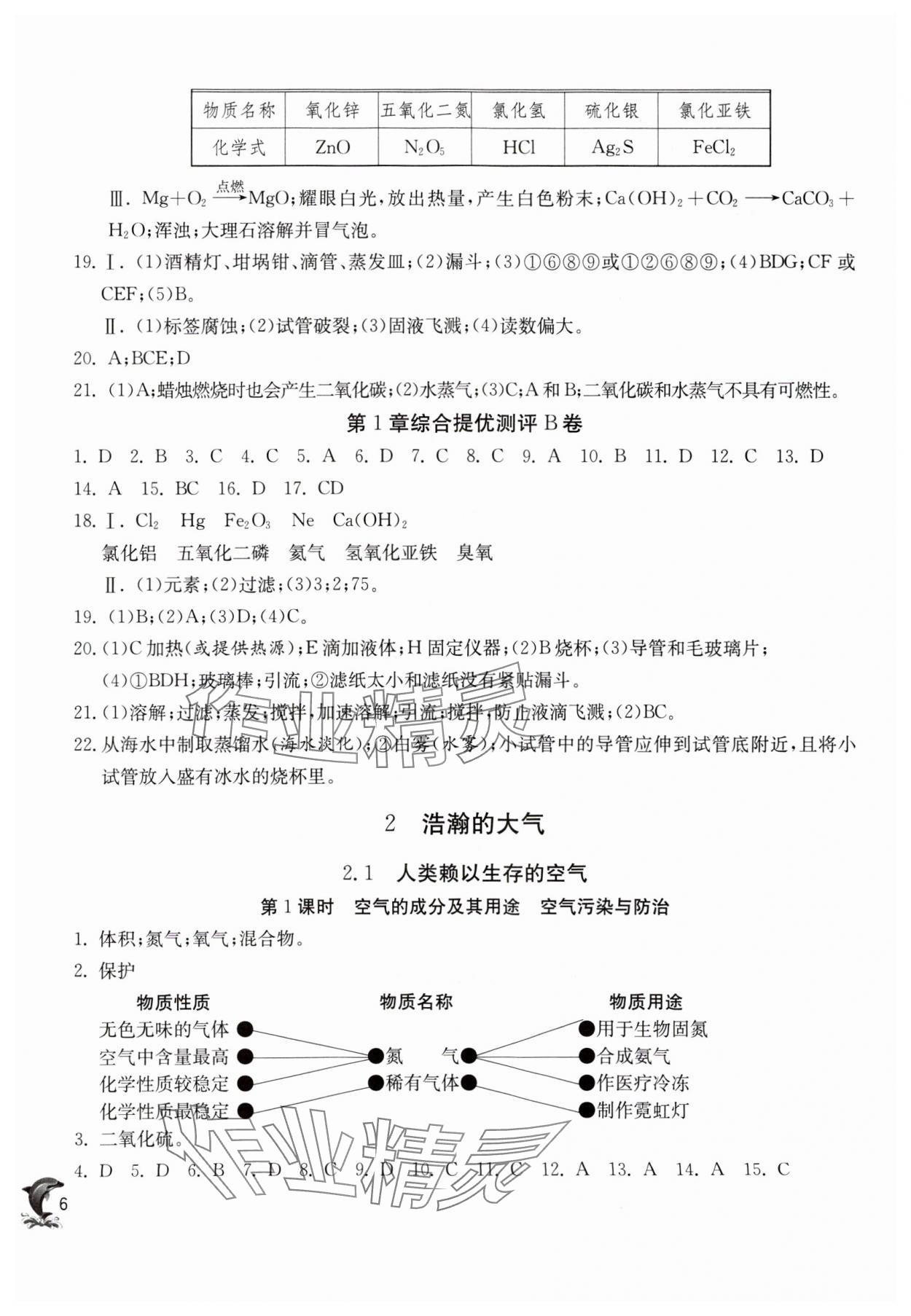 2023年实验班提优训练九年级化学上册沪教版上海专版54制 参考答案第6页