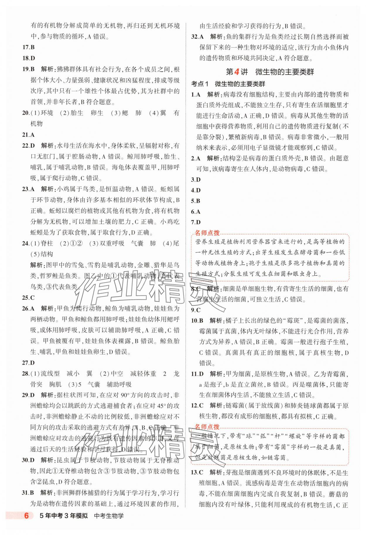 2025年5年中考3年模擬生物中考山東專版 參考答案第6頁(yè)