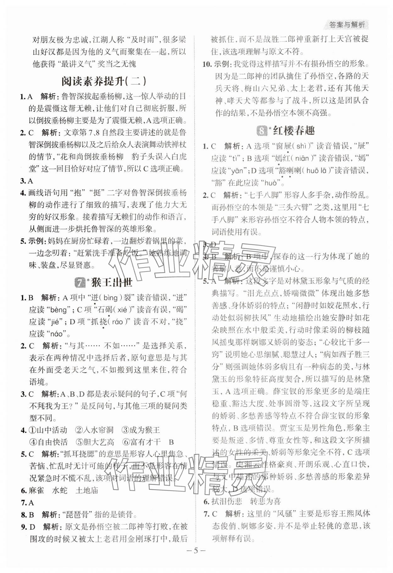 2025年核心素養(yǎng)天天練五年級語文下冊人教版福建專版 參考答案第5頁
