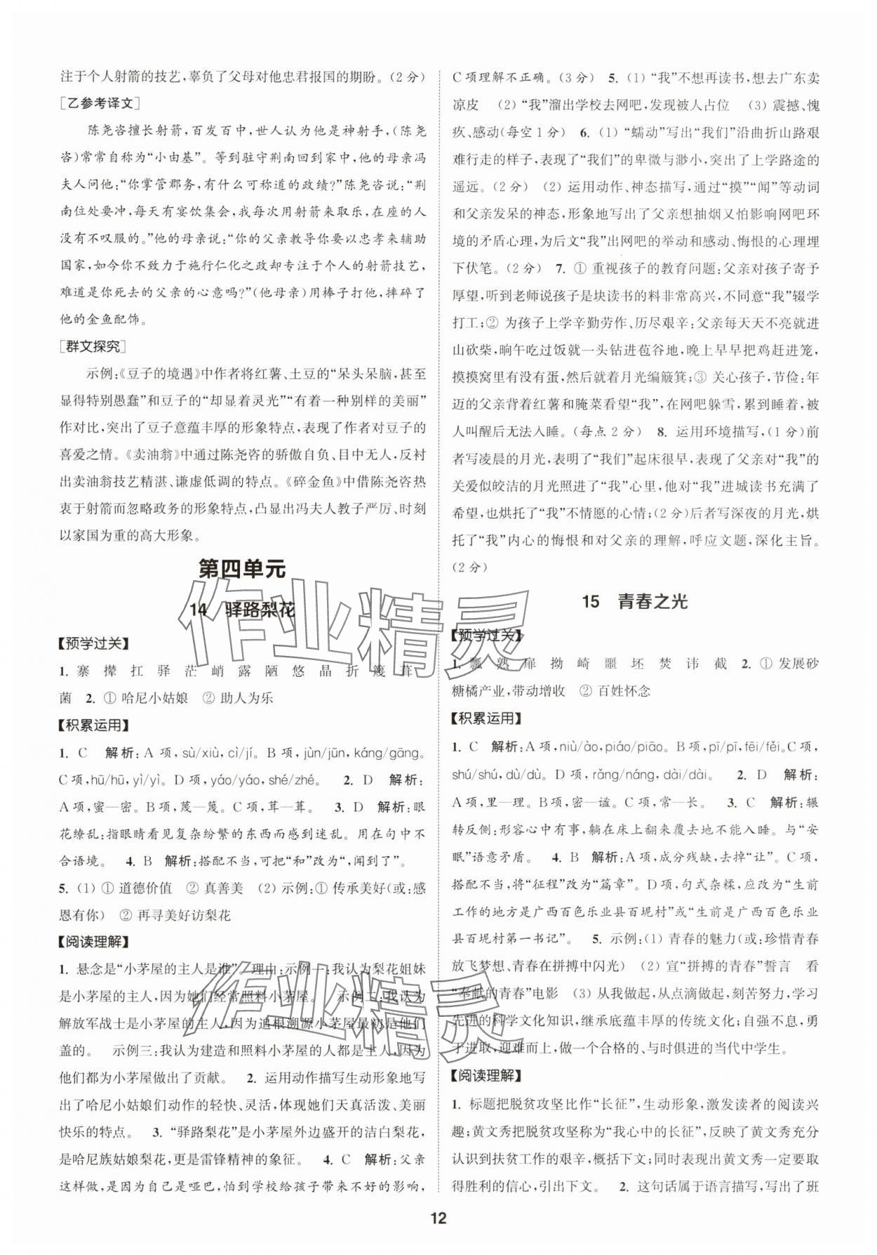 2025年通成学典课时作业本七年级语文下册人教版广州专版 第12页