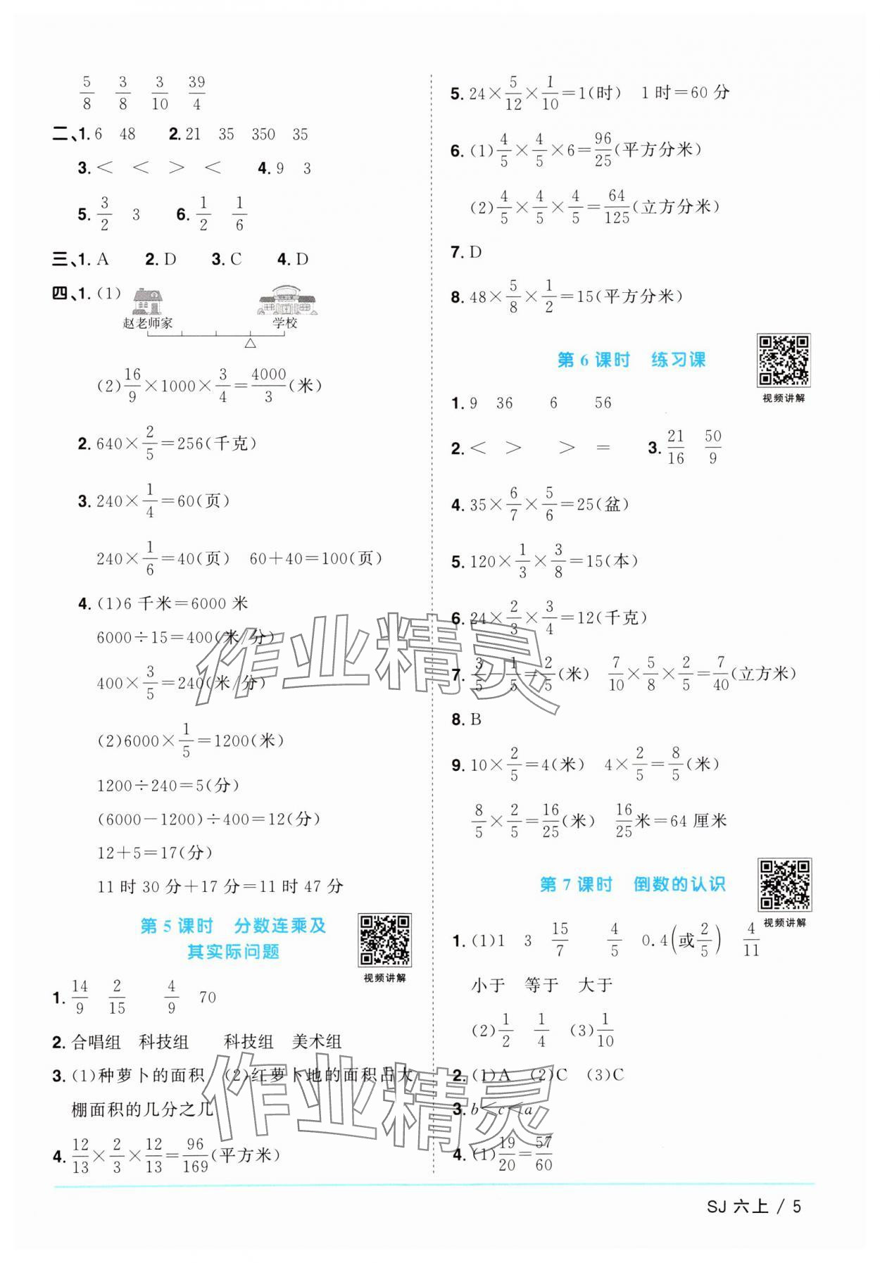 2024年陽光同學課時優(yōu)化作業(yè)六年級數(shù)學上冊蘇教版 參考答案第5頁