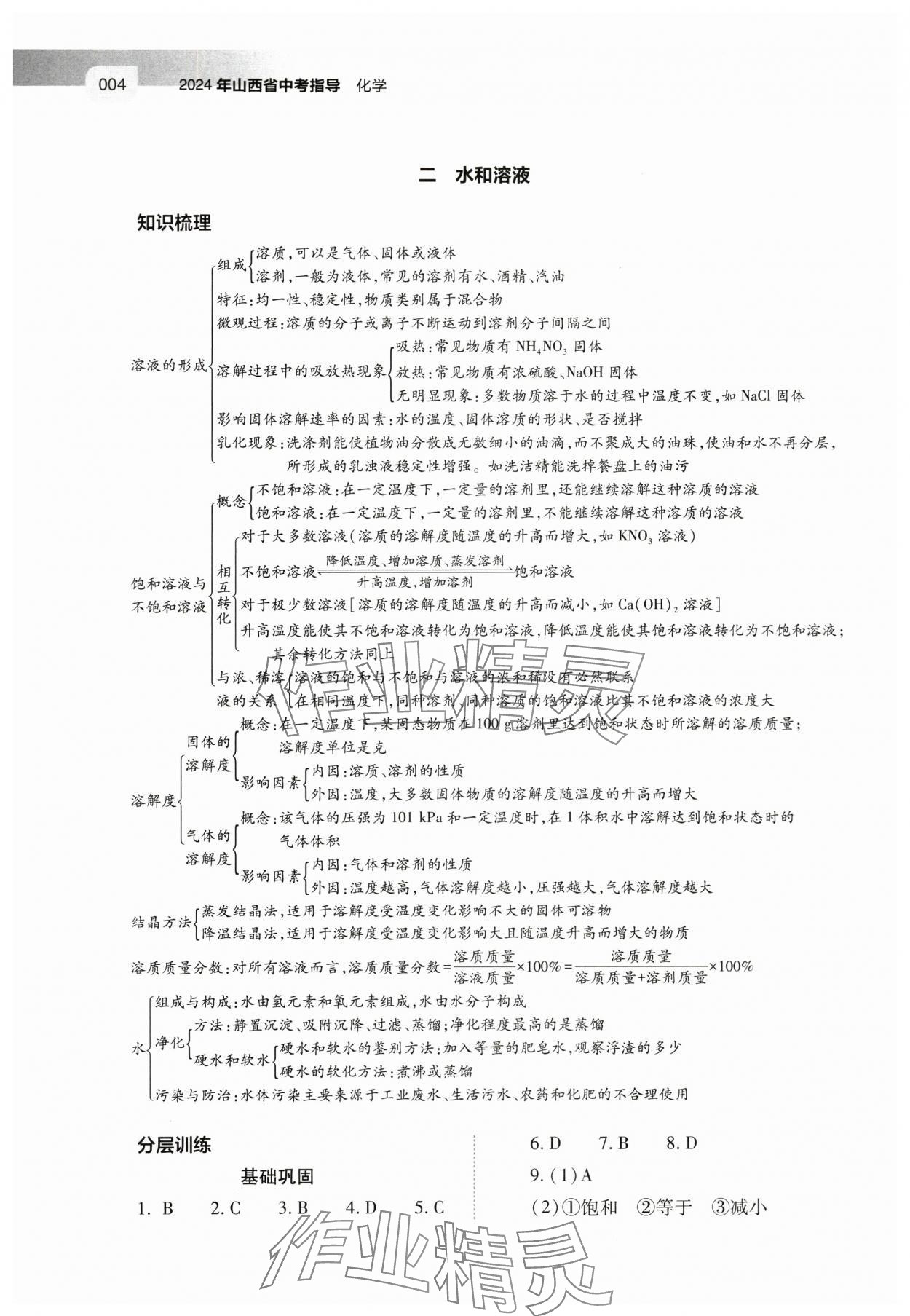 2024年中考指导化学山西专版 参考答案第4页