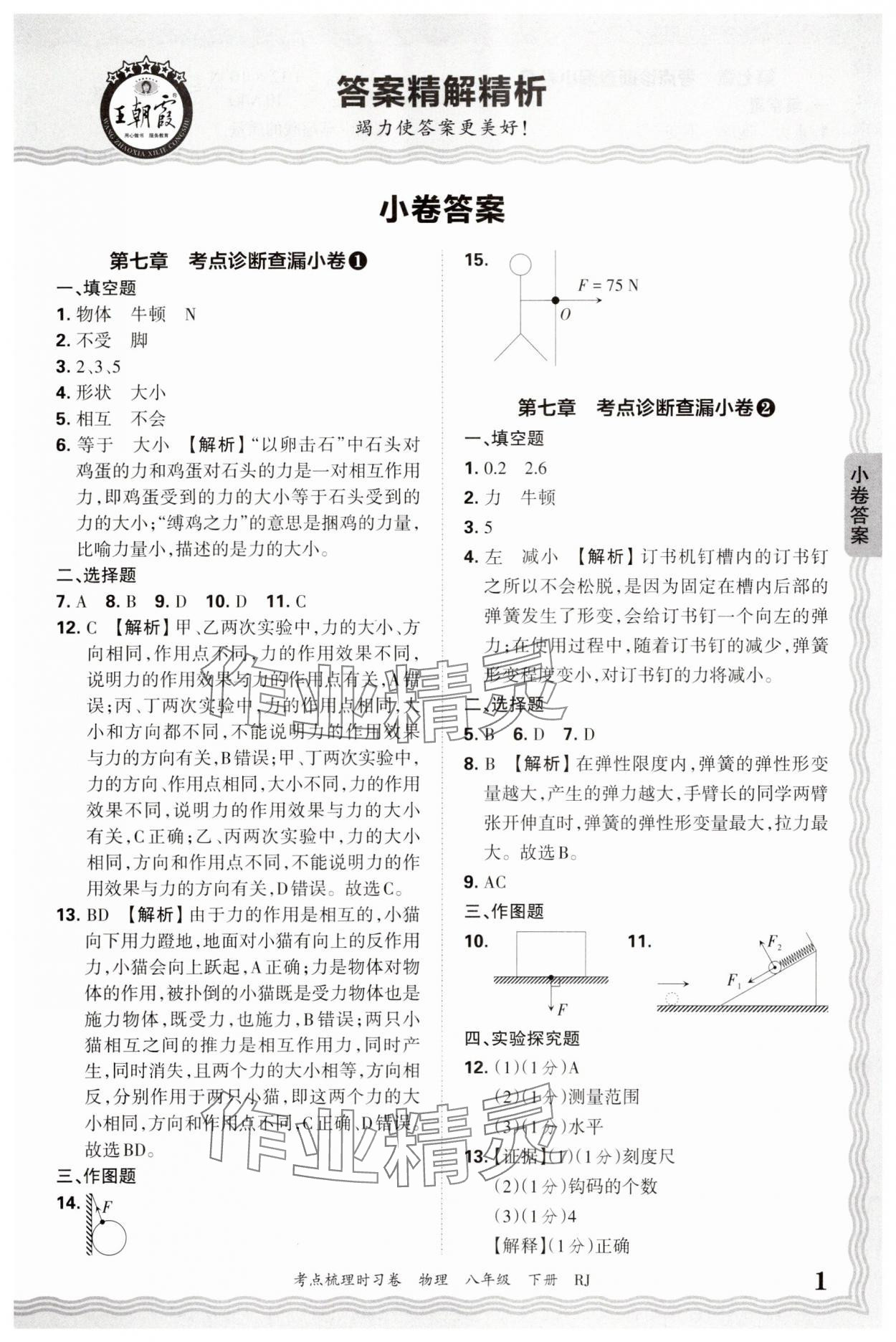 2025年王朝霞考點梳理時習卷八年級物理下冊人教版 第1頁