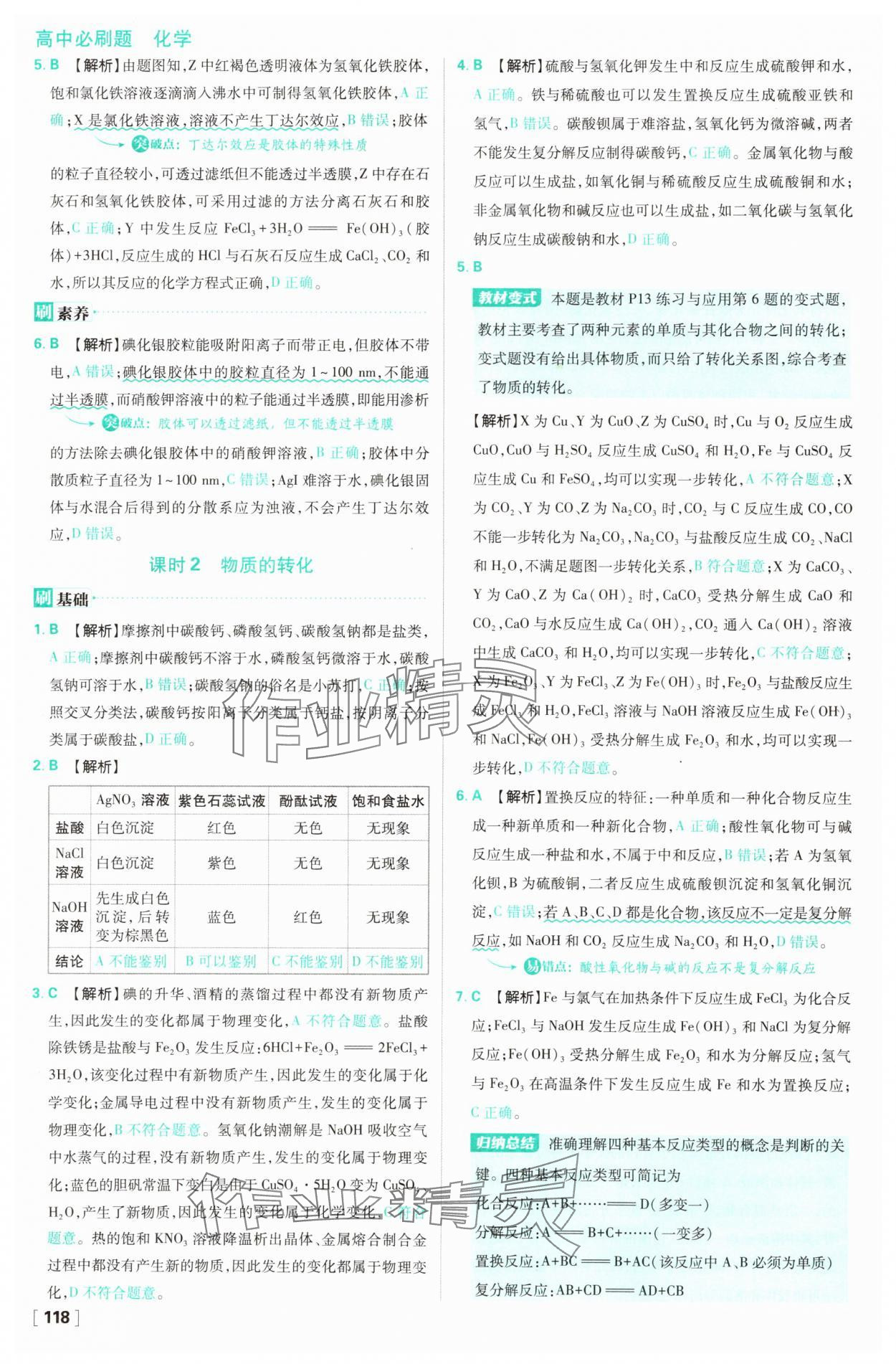 2025年高中必刷题化学必修第一册人教版 参考答案第2页