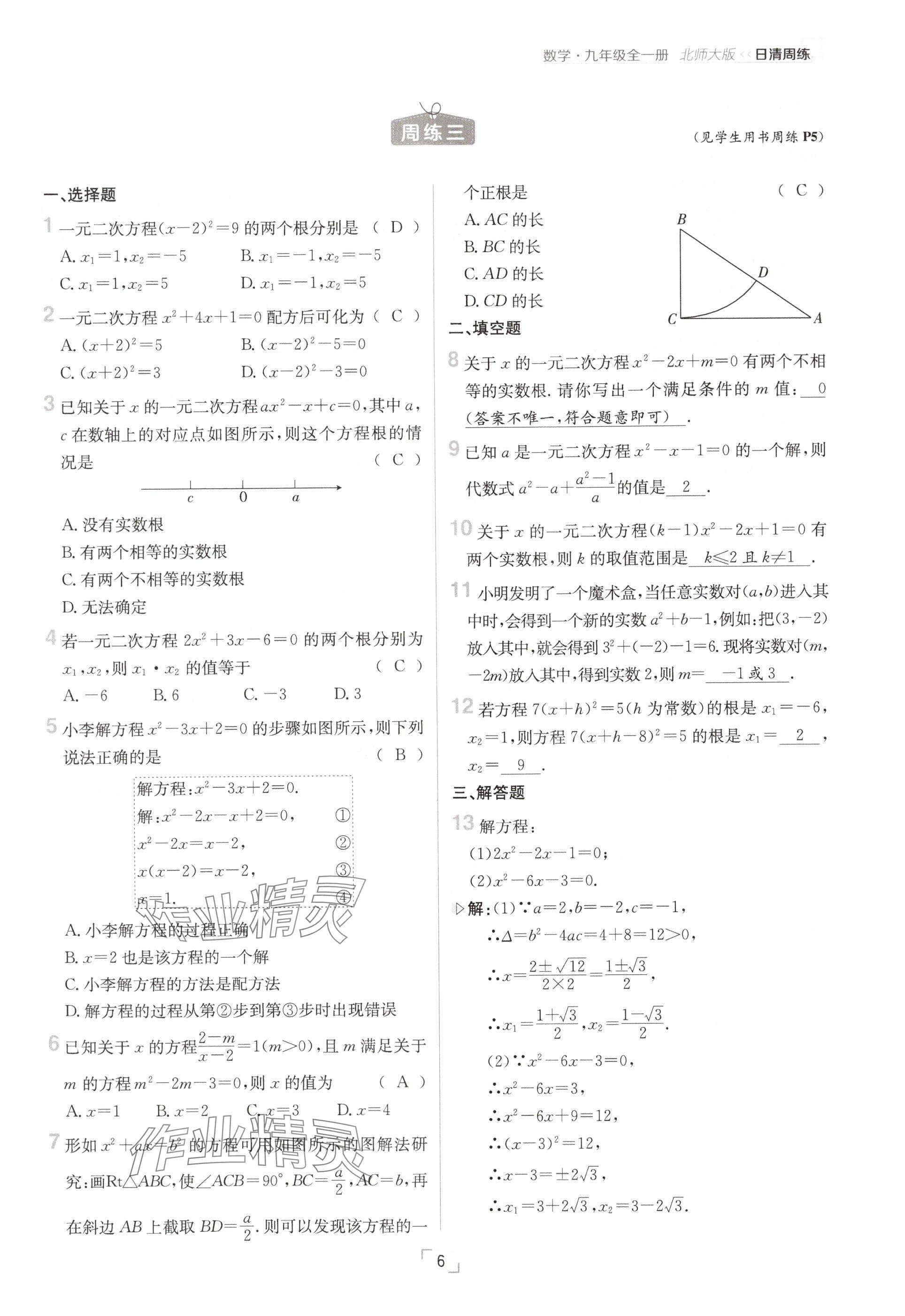 2024年日清周練九年級(jí)數(shù)學(xué)全一冊(cè)北師大版 參考答案第6頁(yè)