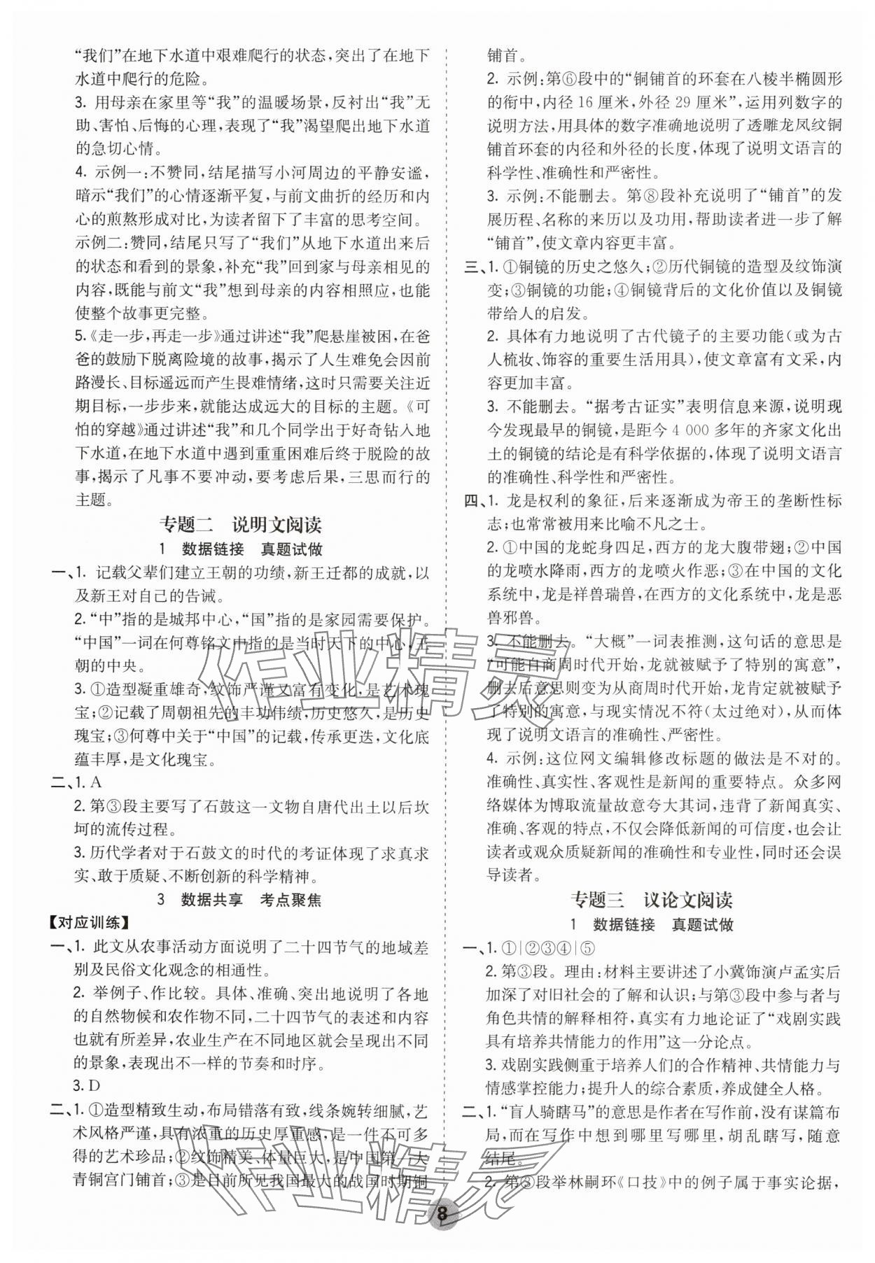 2025年中考大數(shù)據(jù)語文中考河北專版&nbsp;參考答案第8頁