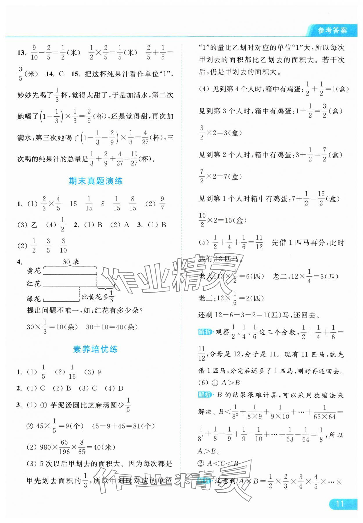 2024年亮點(diǎn)給力提優(yōu)課時(shí)作業(yè)本六年級(jí)數(shù)學(xué)上冊(cè)江蘇版 參考答案第11頁(yè)