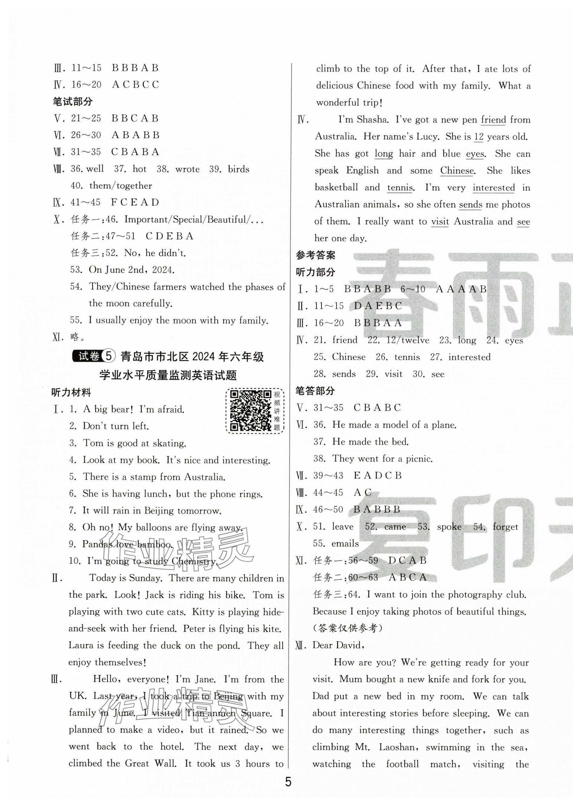 2025年小學(xué)畢業(yè)升學(xué)考試試卷精選六年級英語人教版山東專版 第5頁