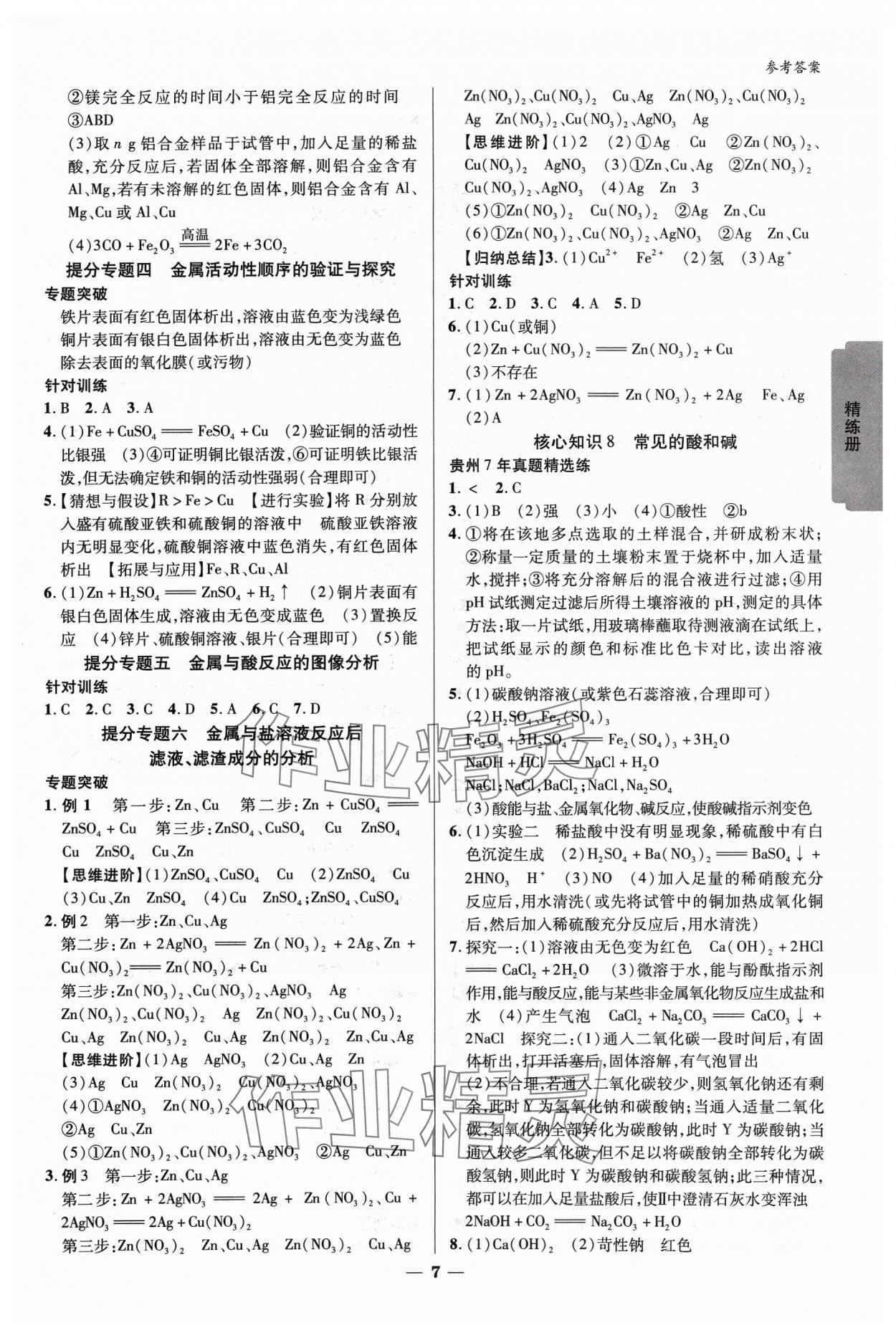 2024年練客新中考新思路化學貴州專版&nbsp;參考答案第6頁
