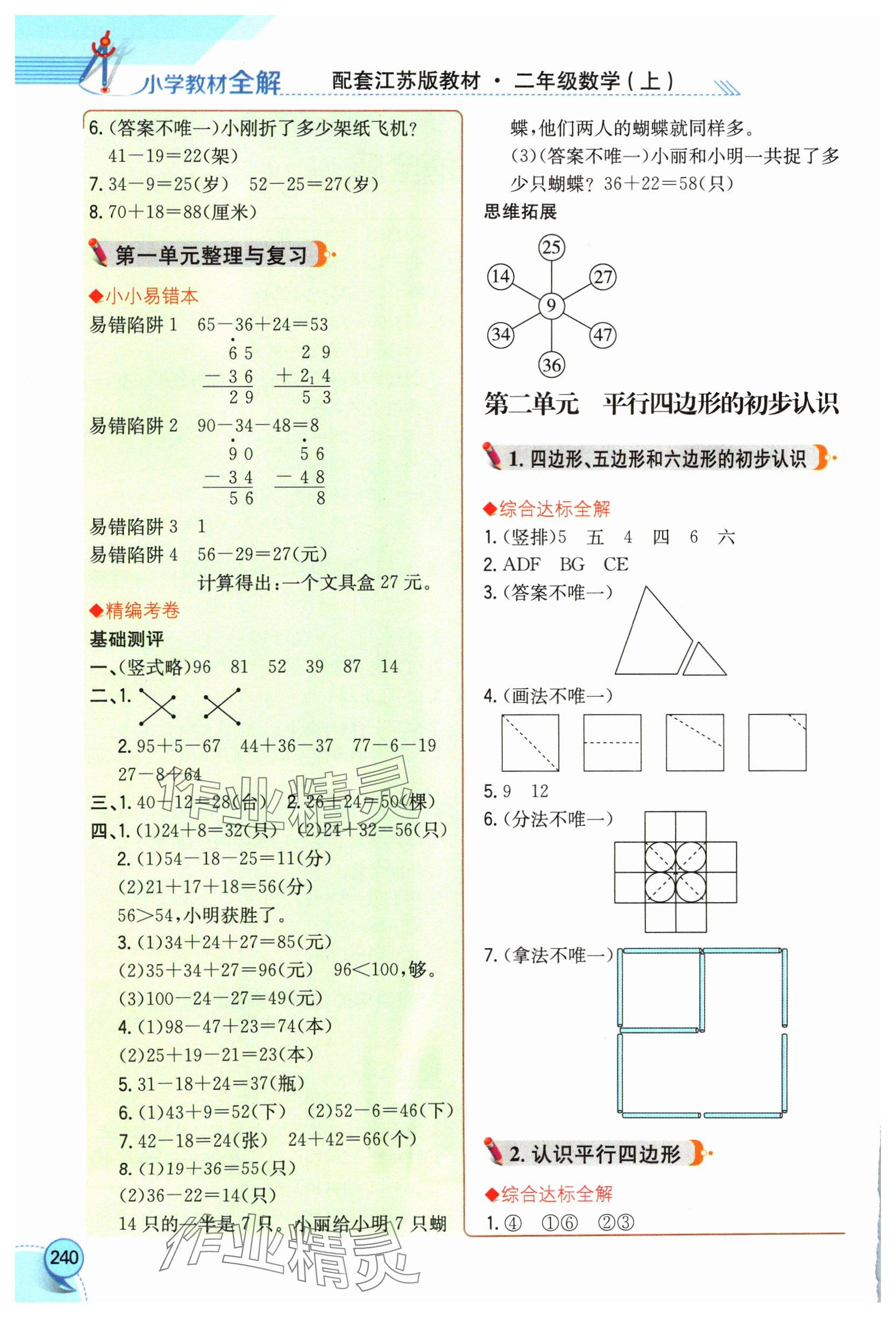 2024年教材课本二年级数学上册苏教版 参考答案第2页