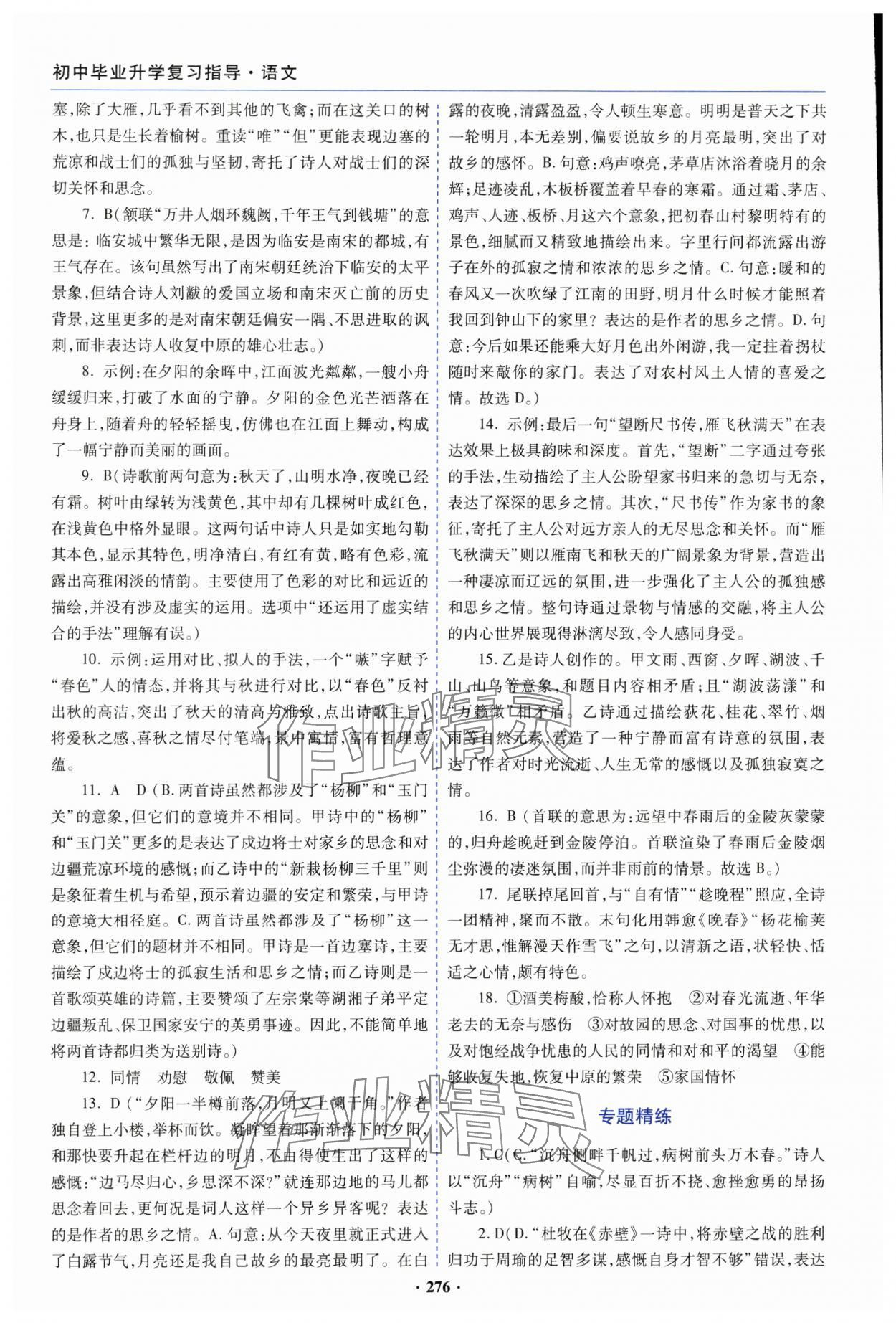 2025年初中畢業(yè)升學(xué)復(fù)習(xí)指導(dǎo)語文 參考答案第9頁