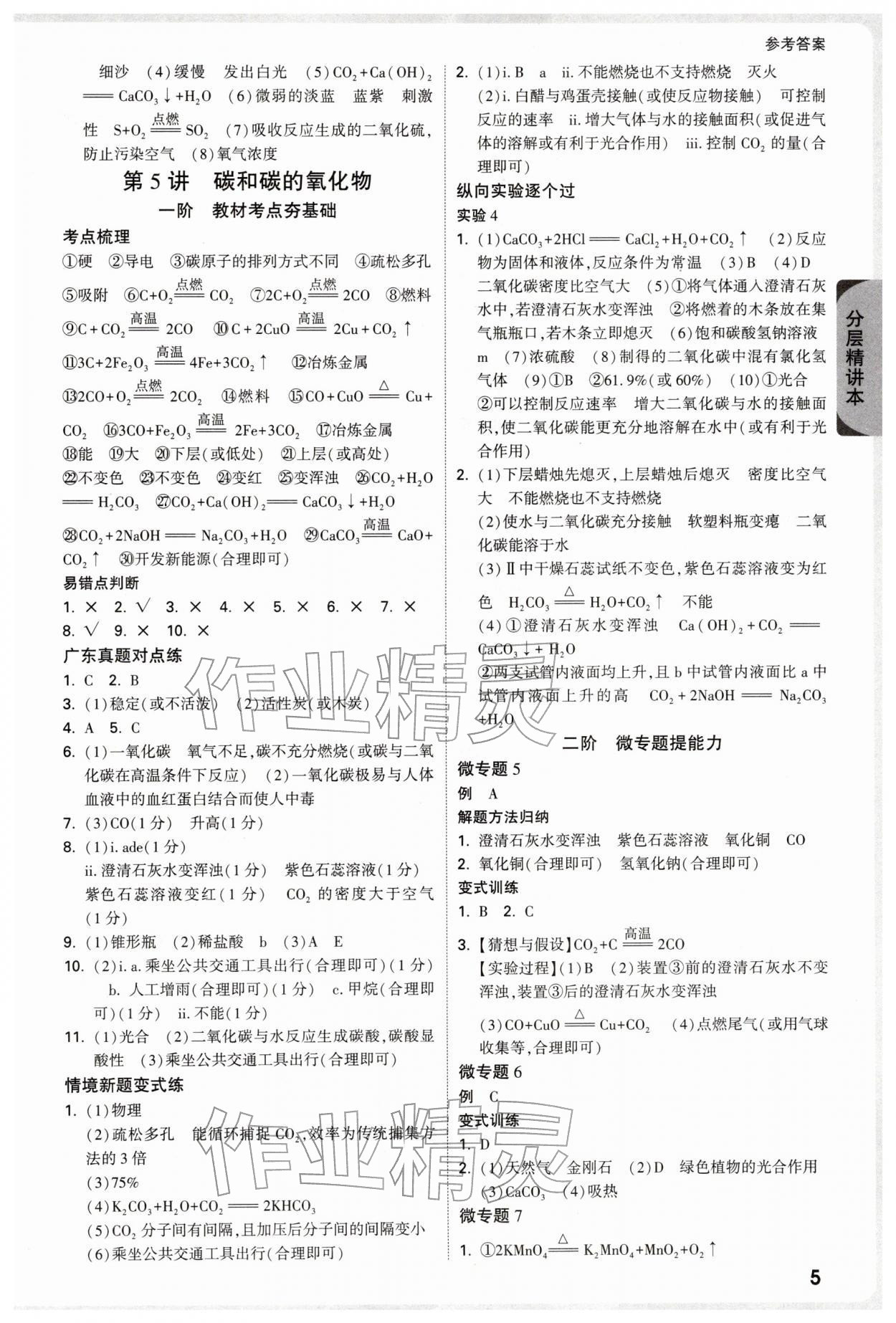 2026年萬唯中考試題研究化學(xué)廣東專版&nbsp;參考答案第5頁