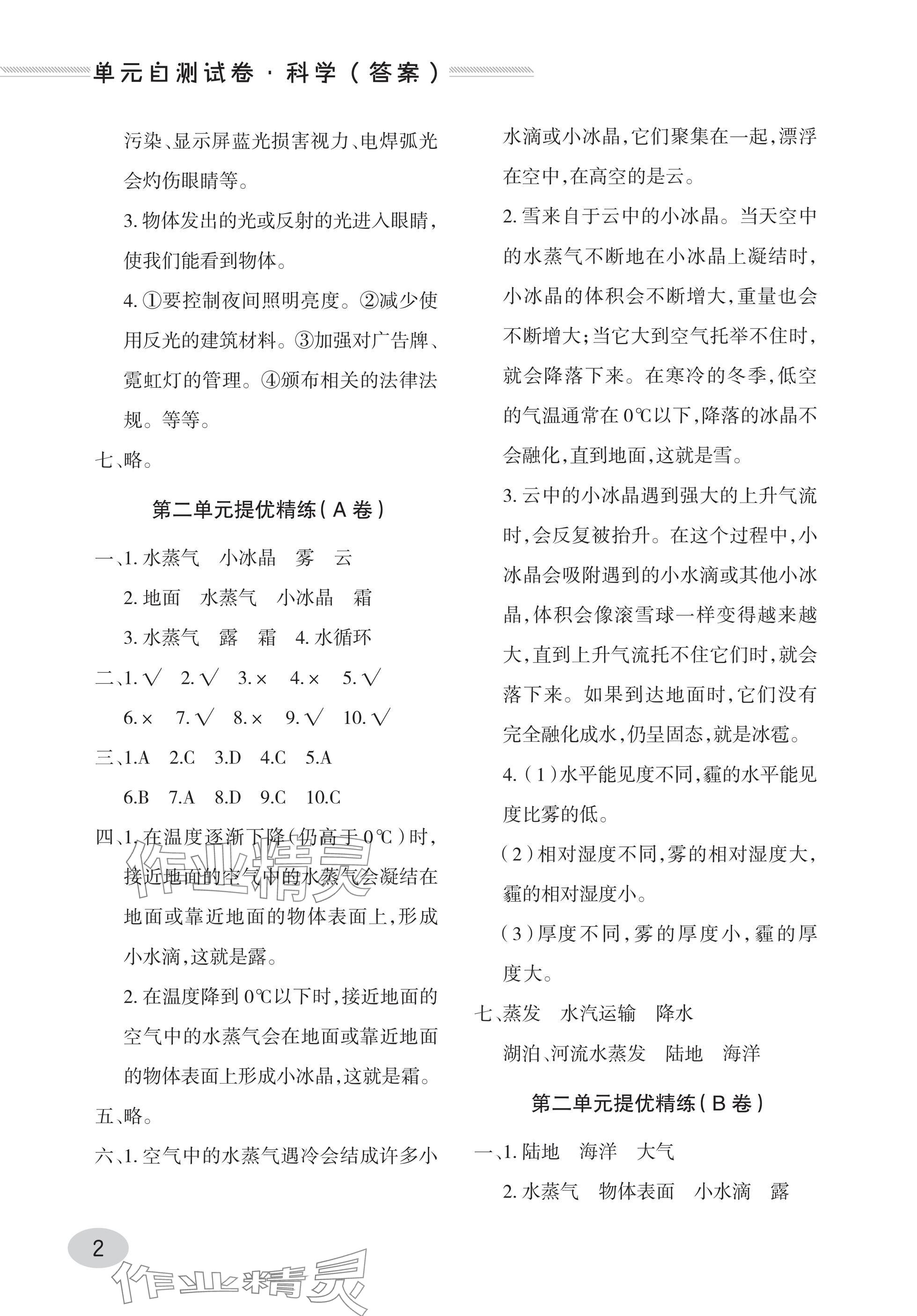 2025年同步练习册青岛出版社五年级科学上册青岛版 参考答案第2页