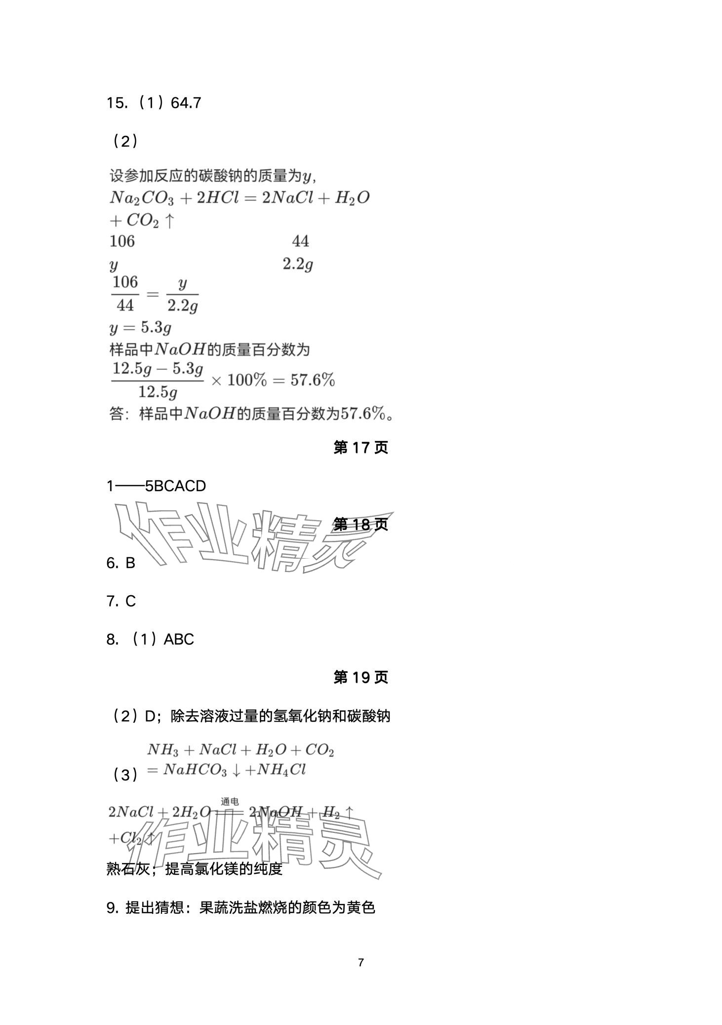 2024年同步練習冊配套檢測卷九年級化學下冊魯教版煙臺專版五四制 第7頁