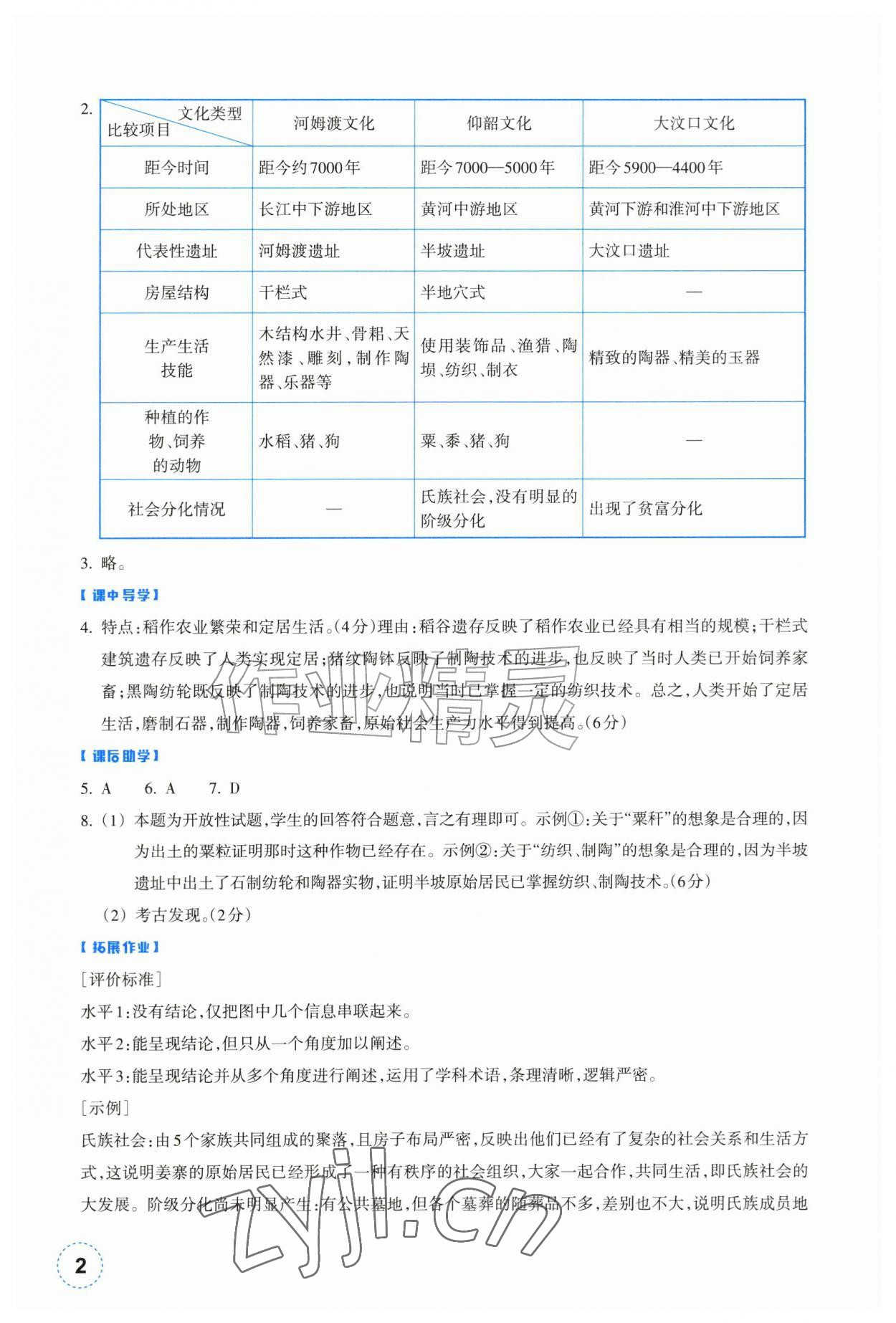 2026年作业本浙江教育出版社七年级历史上册人教版&nbsp;参考答案第2页