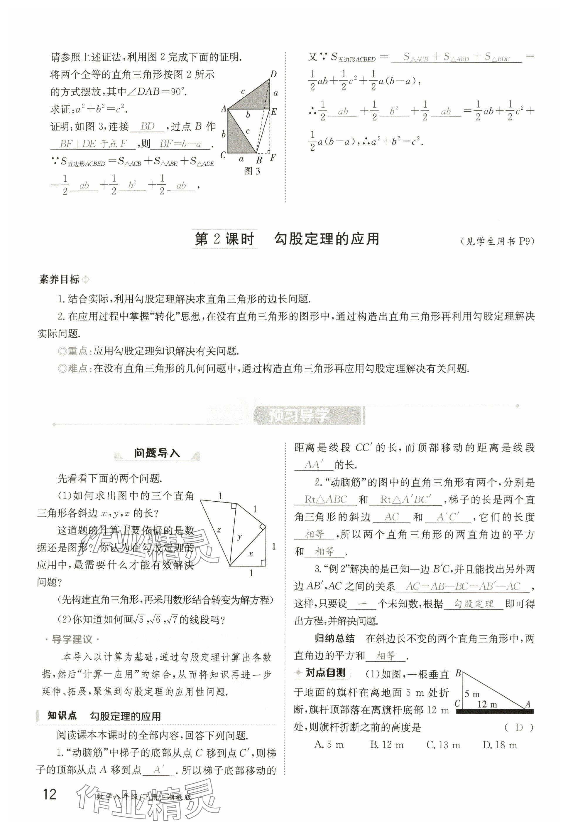 2025年金太陽導學案八年級數學下冊湘教版 參考答案第11頁