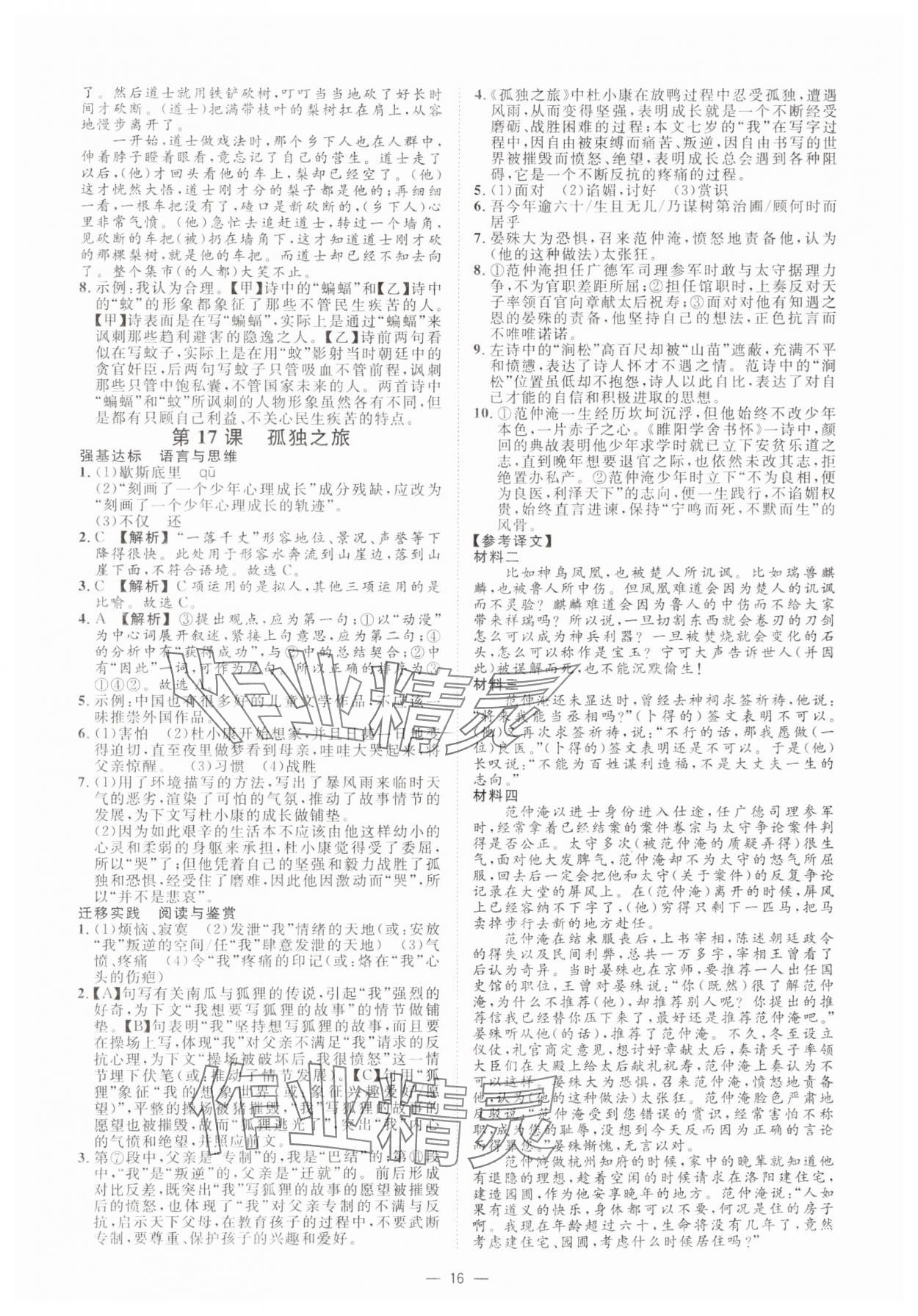 2024年全效学习九年级语文上下册人教版精华版 参考答案第15页