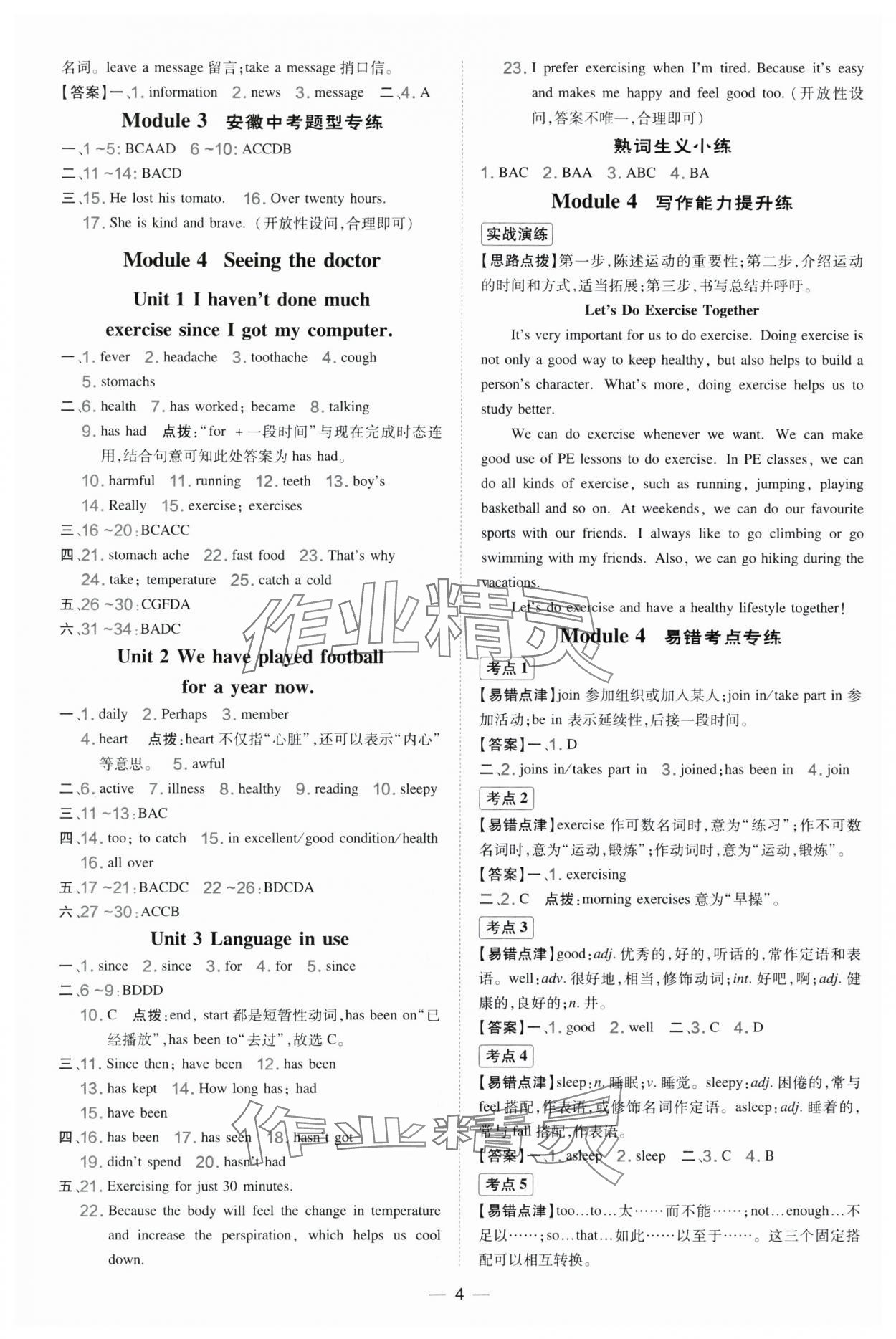 2025年點撥訓練八年級英語下冊外研版安徽專版 參考答案第4頁