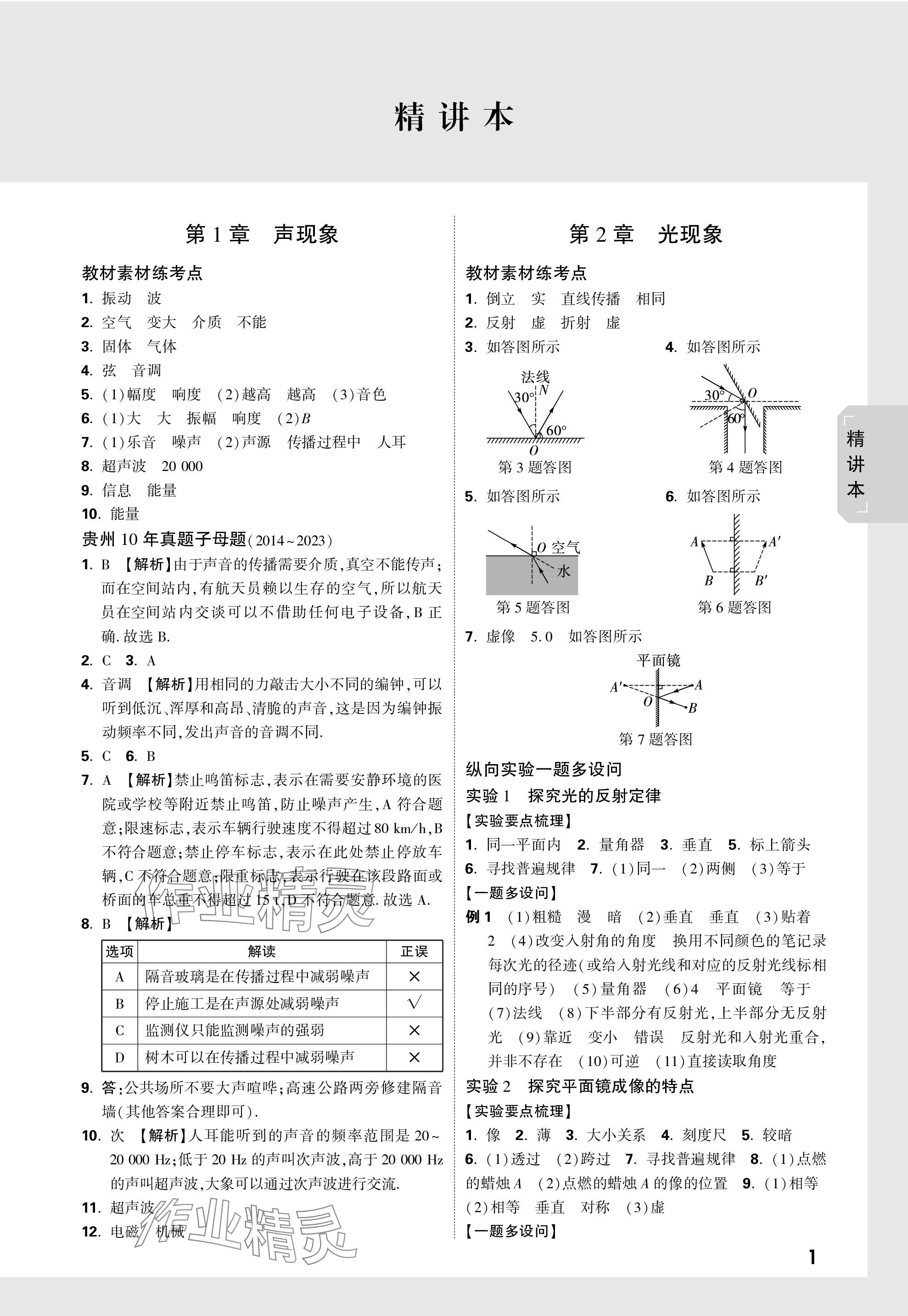 2024年万唯中考试题研究物理贵州专版 参考答案第1页