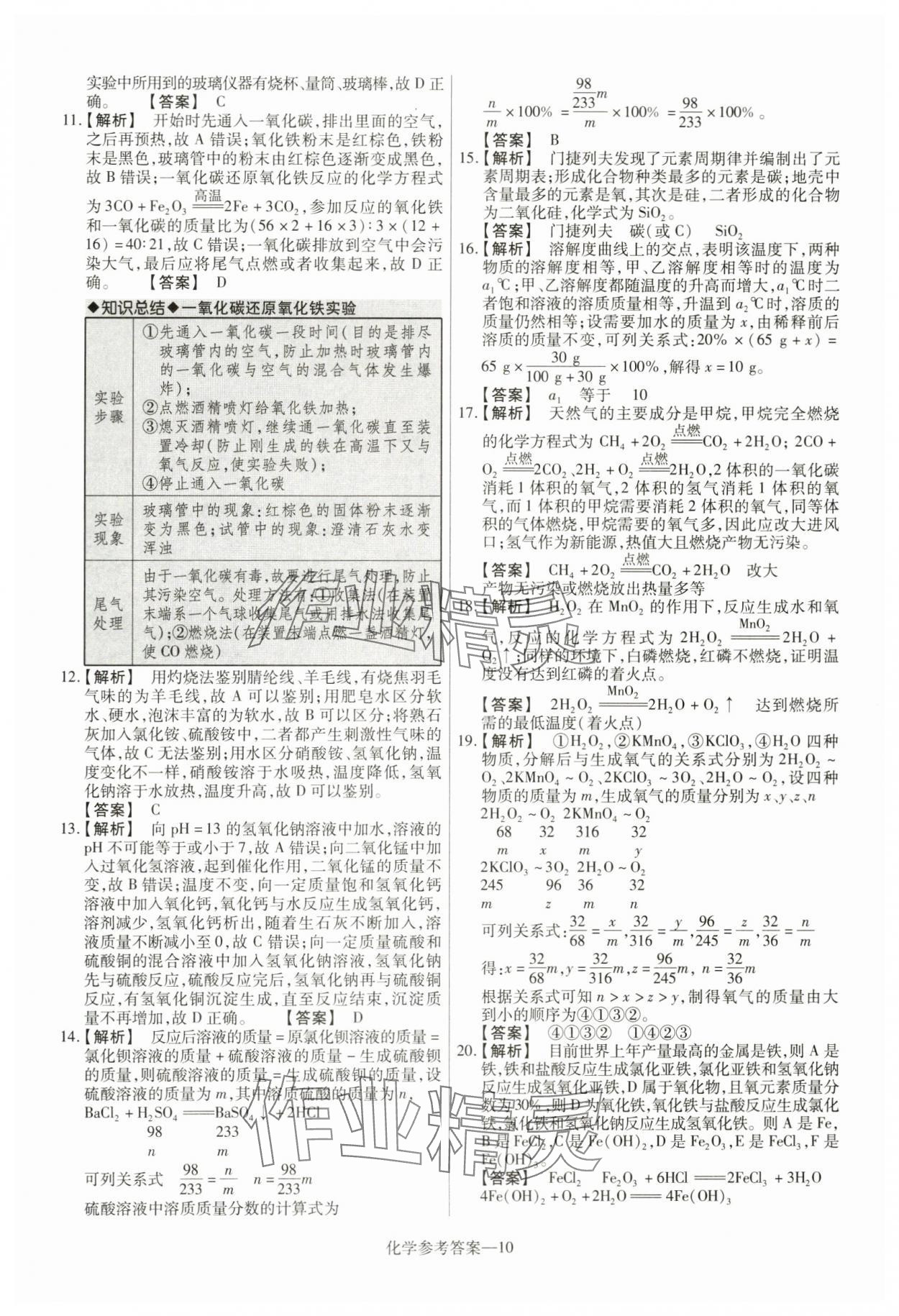 2024年澤睿文化真題匯編卷化學(xué)河南專版 參考答案第10頁