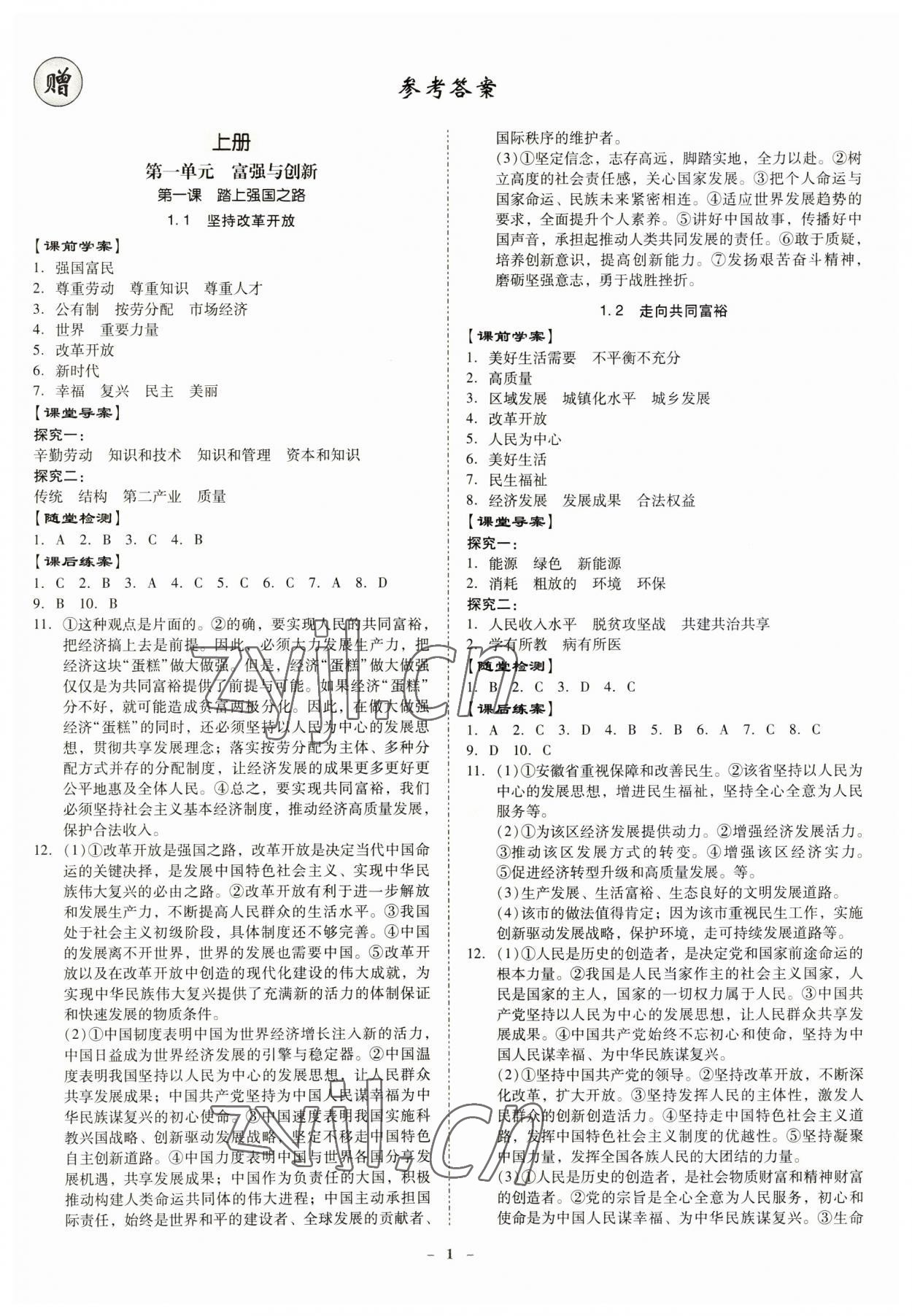 2023年金牌導學案九年級道德與法治全一冊人教版 第1頁