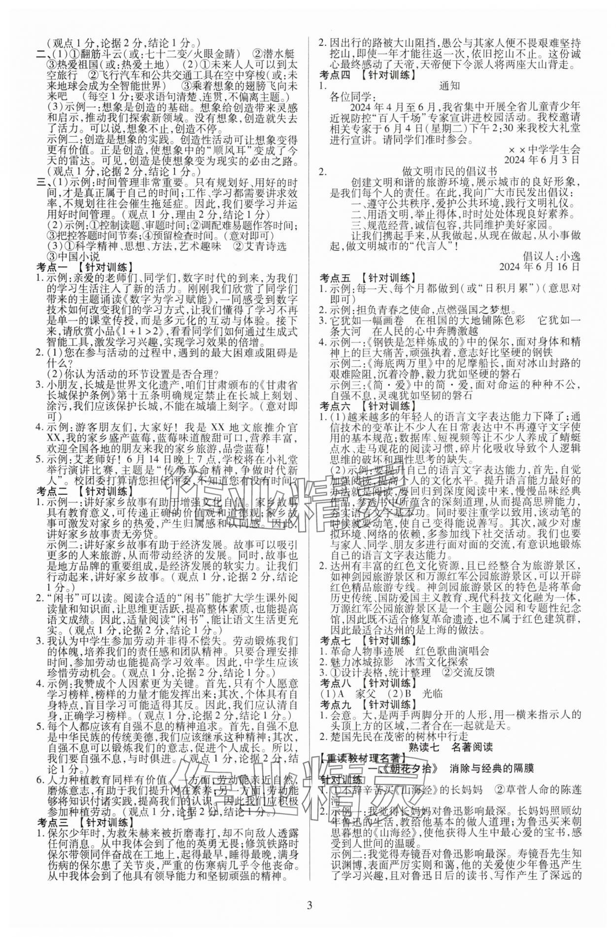 2025年暢行中考語文中考廣西專版 參考答案第3頁