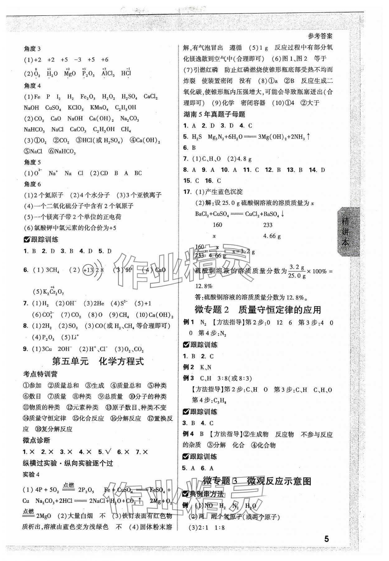 2024年萬唯中考試題研究化學(xué)湖南專版 參考答案第5頁