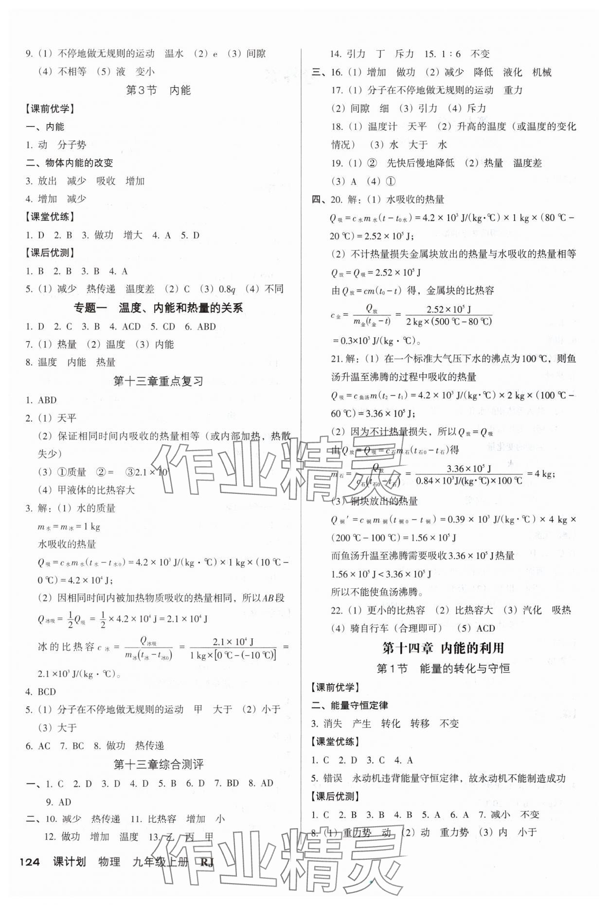 2025年全优点练课计划九年级物理上册人教版 参考答案第2页