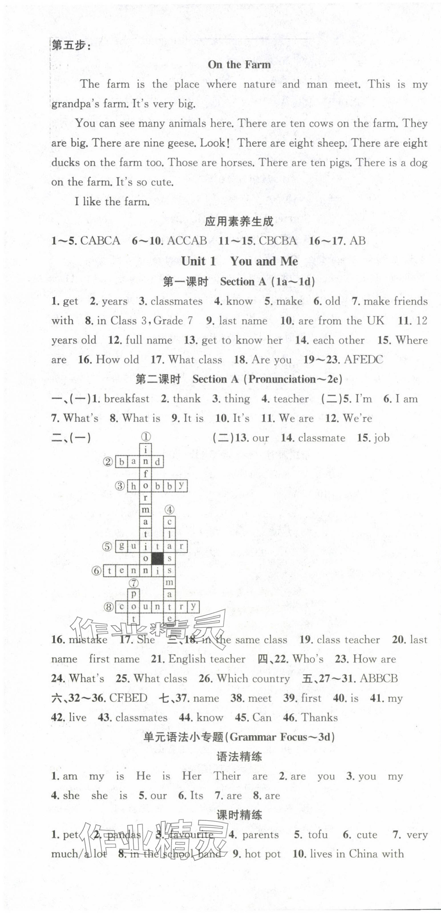 2024年名师学案七年级英语上册人教版湖北专版 参考答案第4页