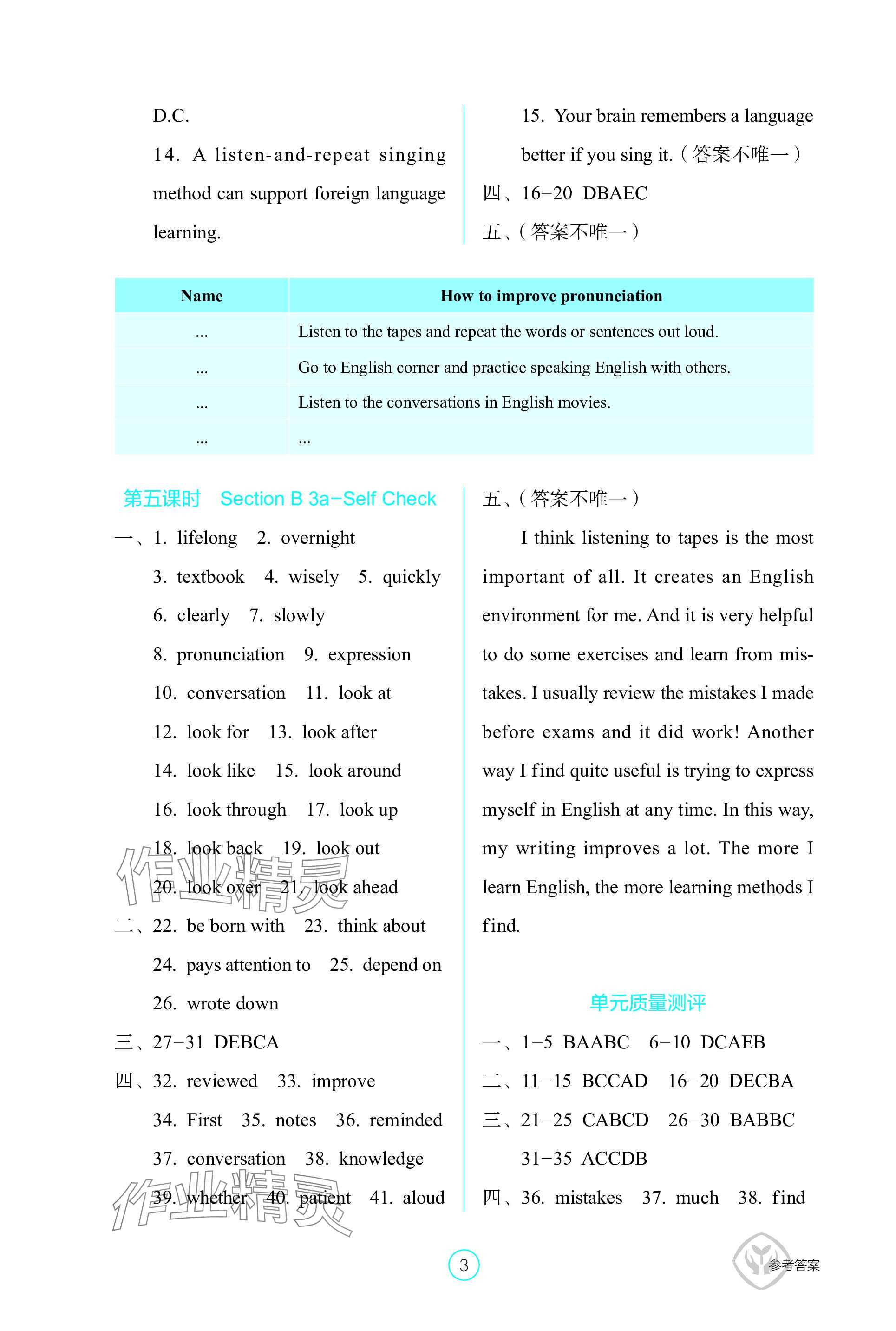 2023年学生基础性作业九年级英语全一册人教版 参考答案第3页