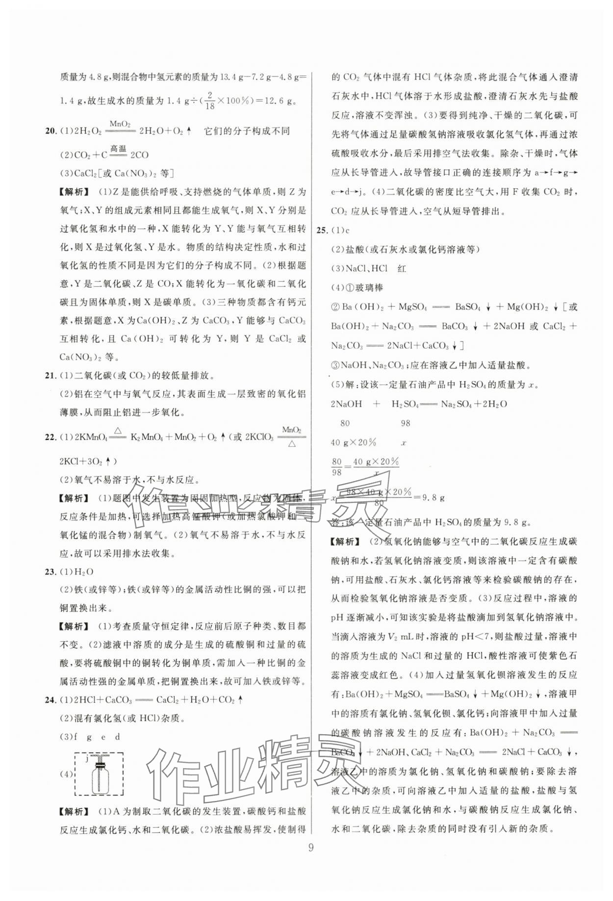 2024年名师解密热点试题汇编化学河南专版&nbsp;参考答案第9页