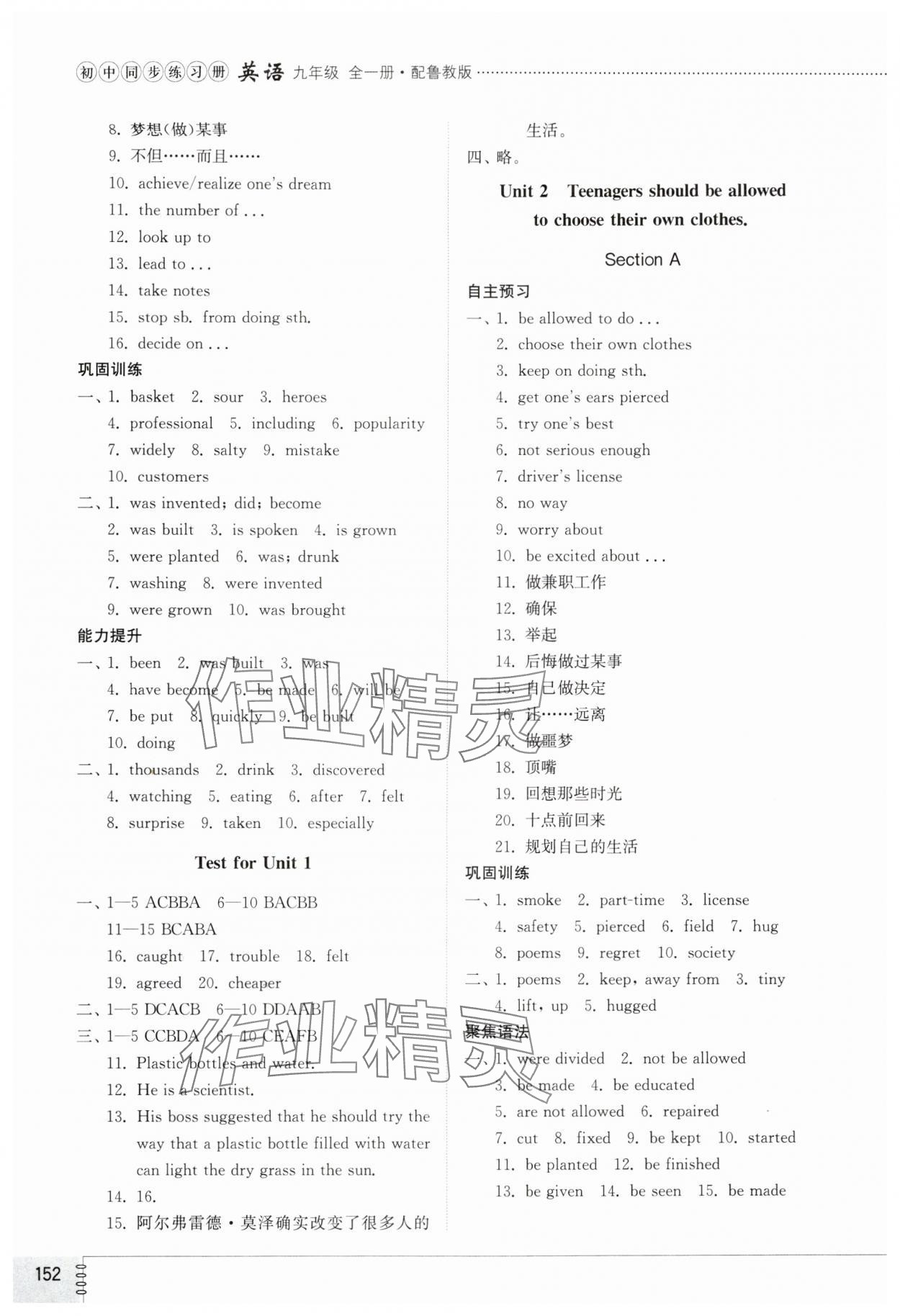 2025年同步练习册山东教育出版社九年级英语全一册鲁教版54制 第2页