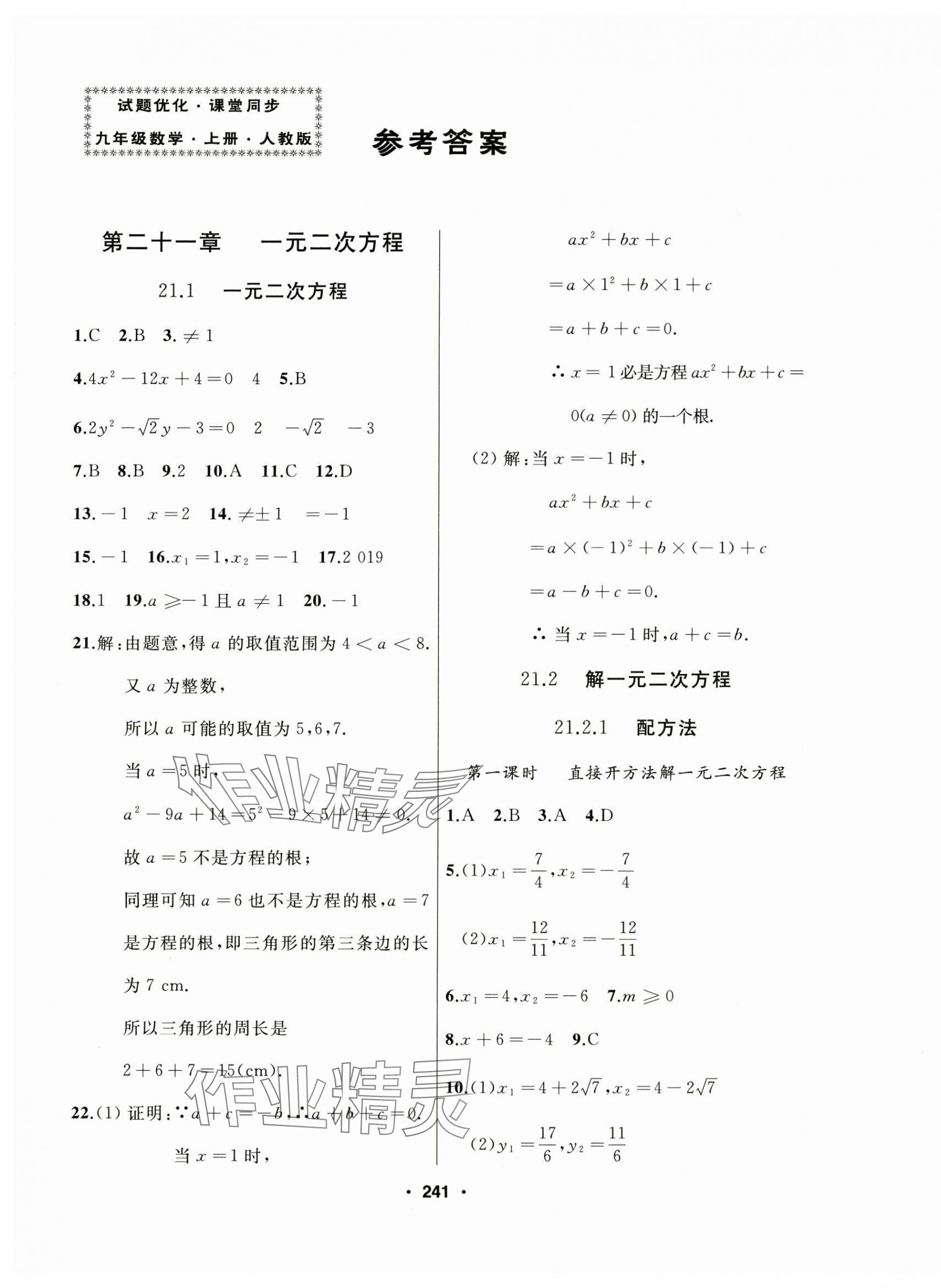 2024年试题优化课堂同步九年级数学上册人教版 第1页